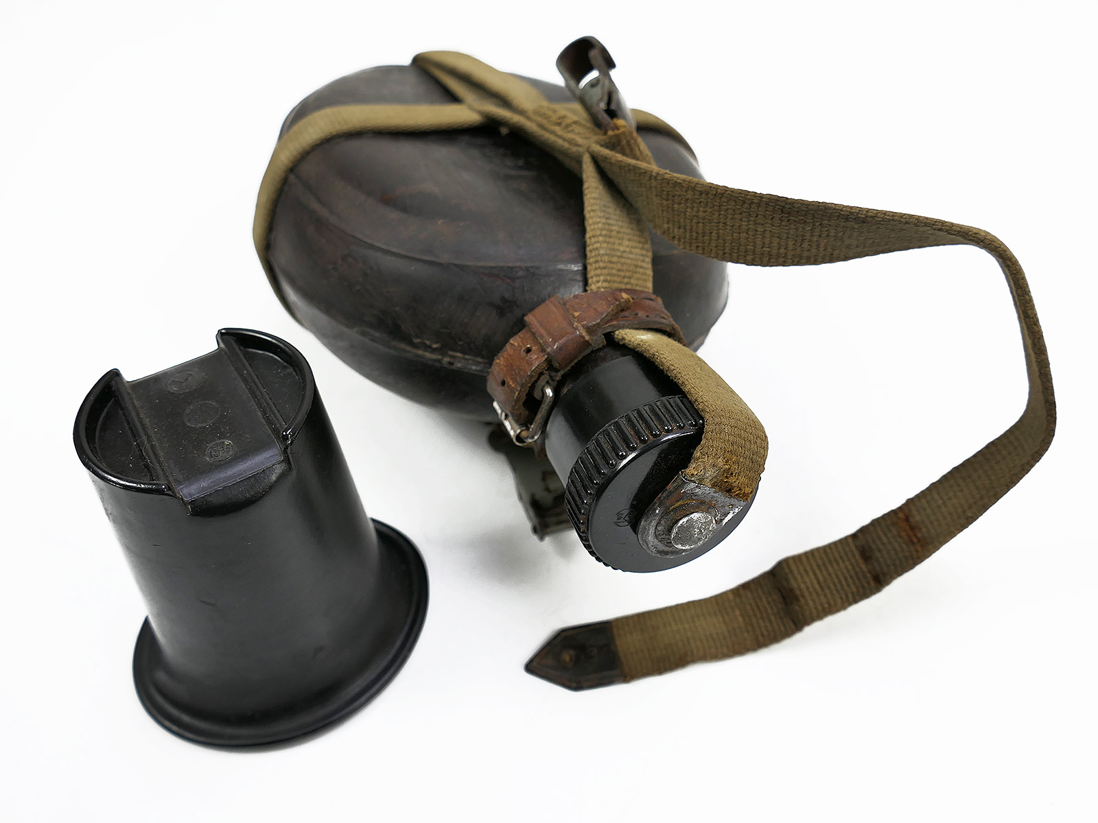 Wehrmacht DAK Afrikakorps Feldflasche Kokosnuss Tropen H.R.E.42 mit Becher COLLECTION BATTLE WORN