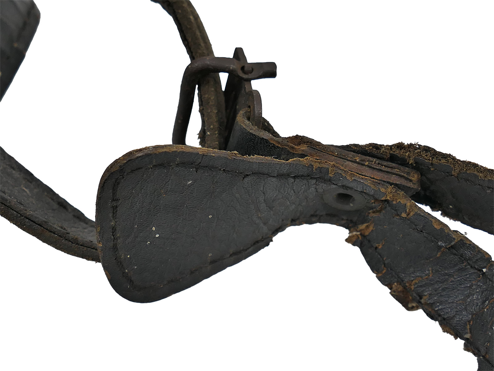 Vintage LW Kinnriemen Fallschirmjägerhelm M38 Stahlhelm Luftwaffe Kinn Beriemung Leder BATTLE WORN