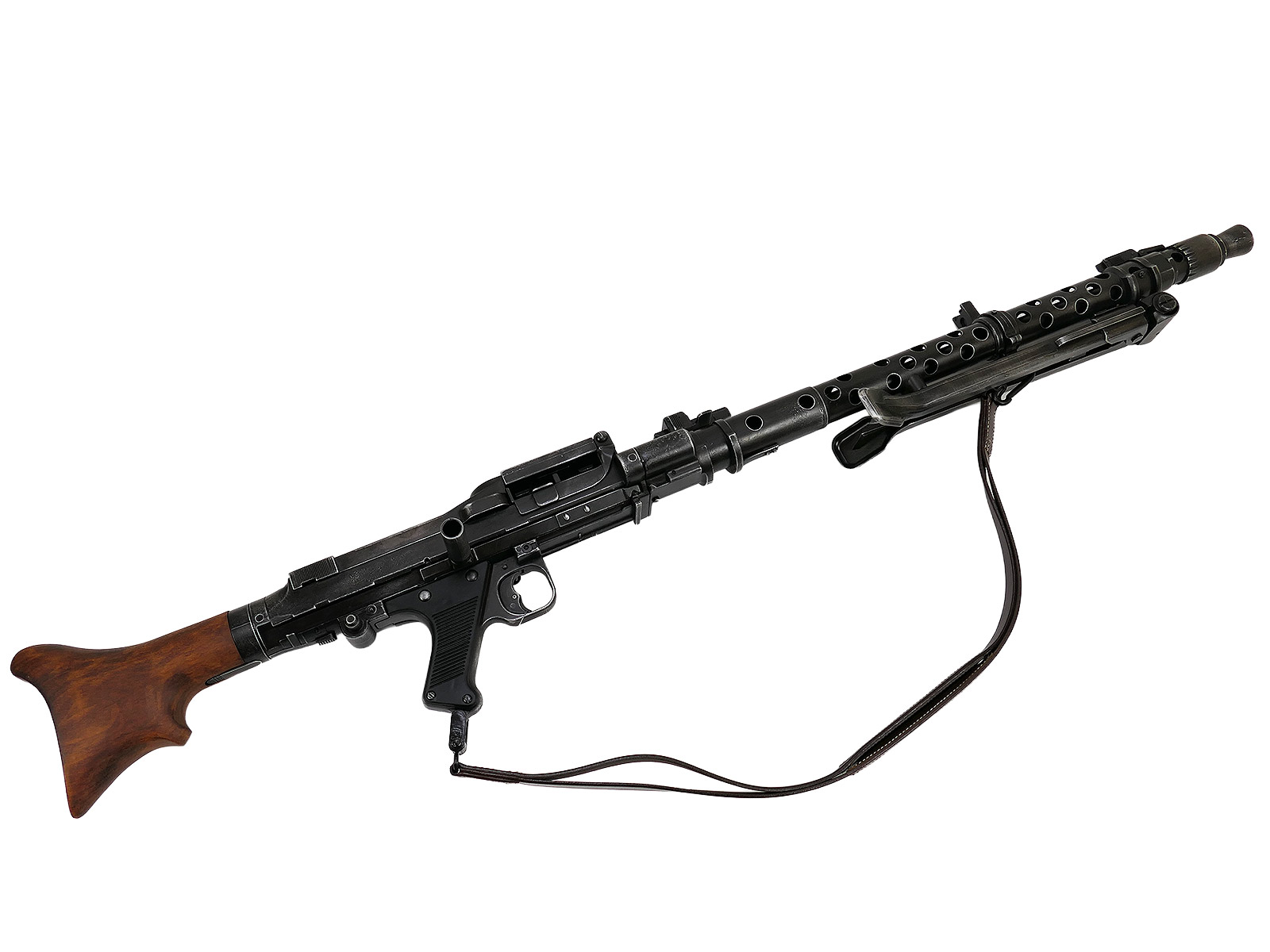 Wehrmacht Maschinengewehr MG34 Deko Modell Filmwaffe Metall mit Holz Schulterstütze und Trageriemen