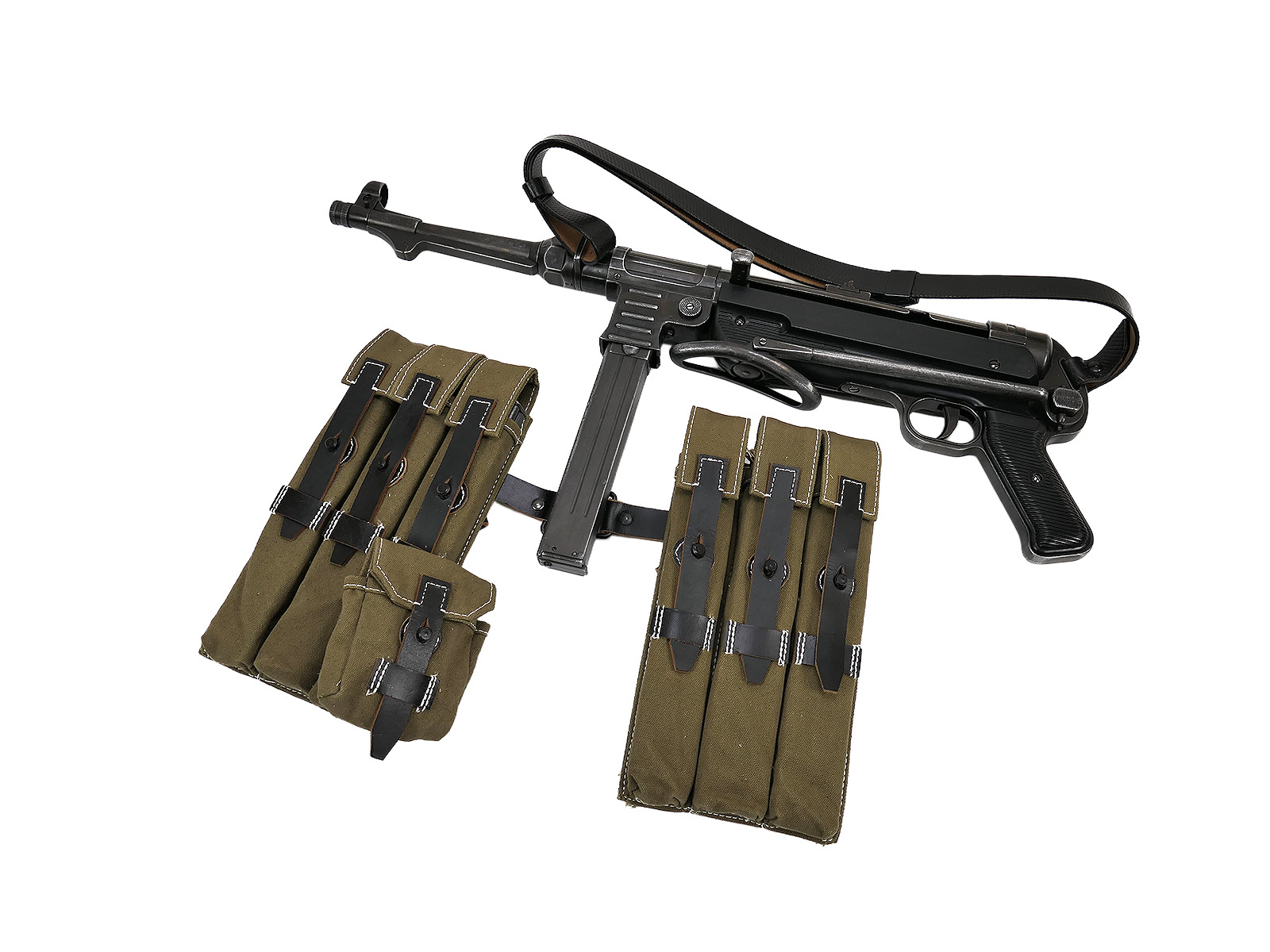SET MP40 Maschinenpistole Wehrmacht Deko Metall Modell mit Riemen + 2 Magazintaschen