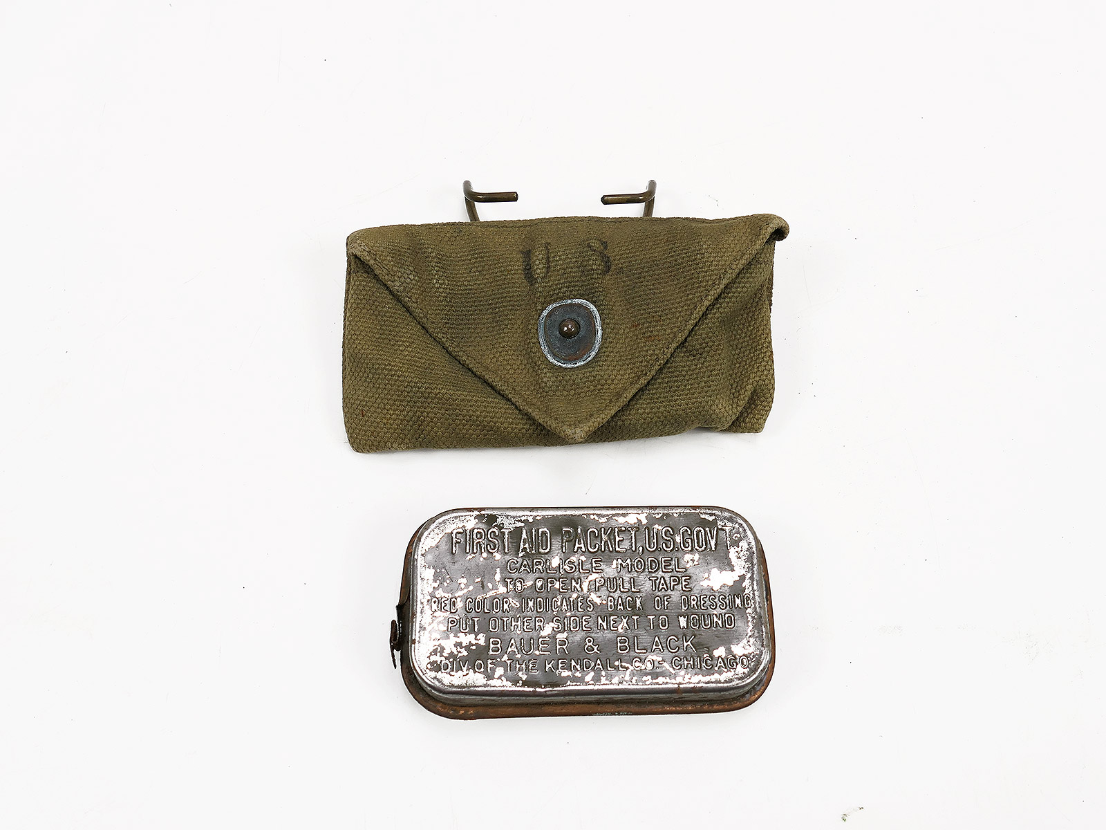 US Army First Aid Kit Pouch + Carlisle Dressing Erste Hilfe Verbandpäckchen Blechdose BATTLE WORN