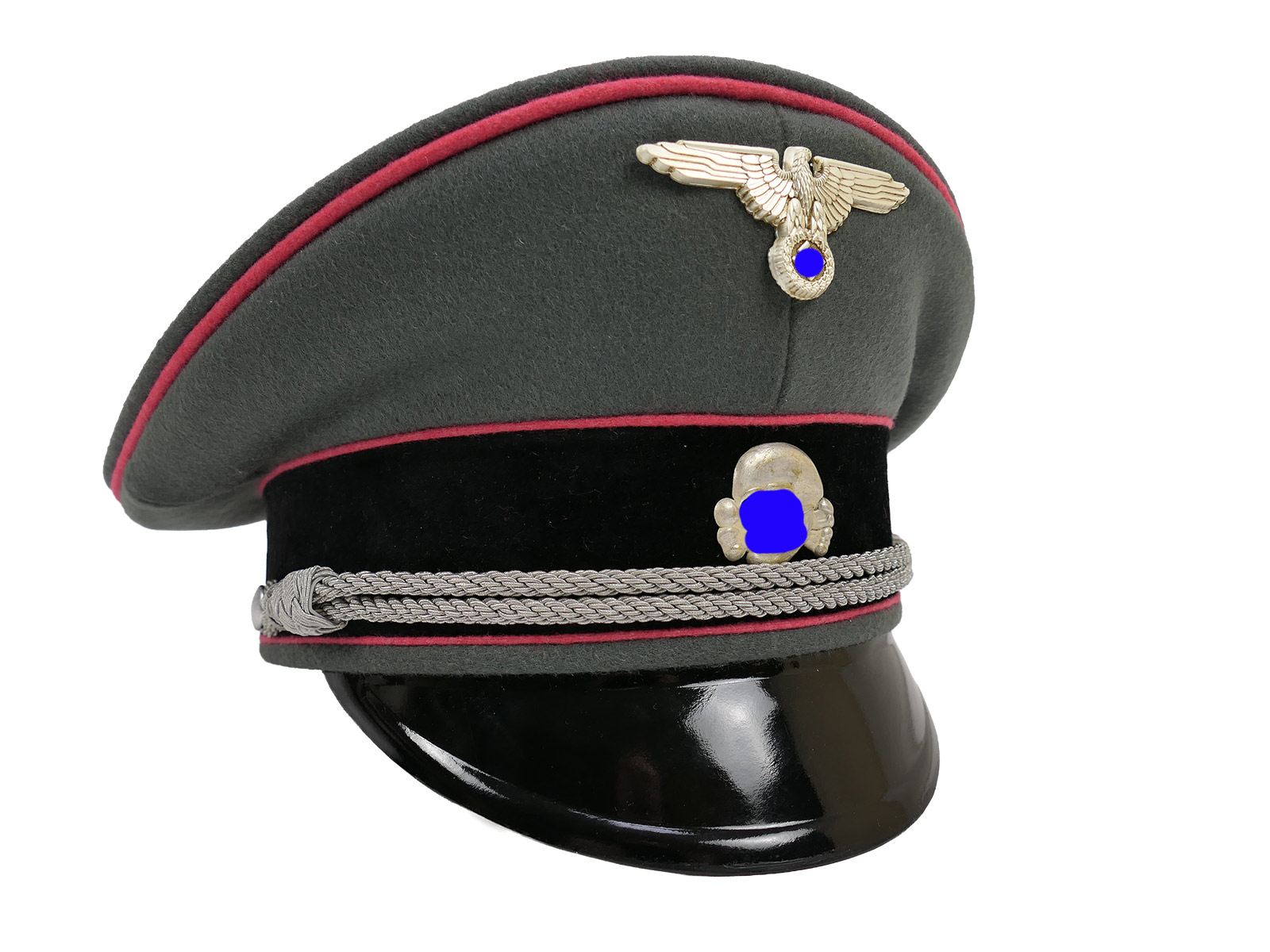 Waffen SS Schirmmütze Offizier PANZERTRUPPE Gr.58 Top Museumsanfertigung mit Metall Effekten