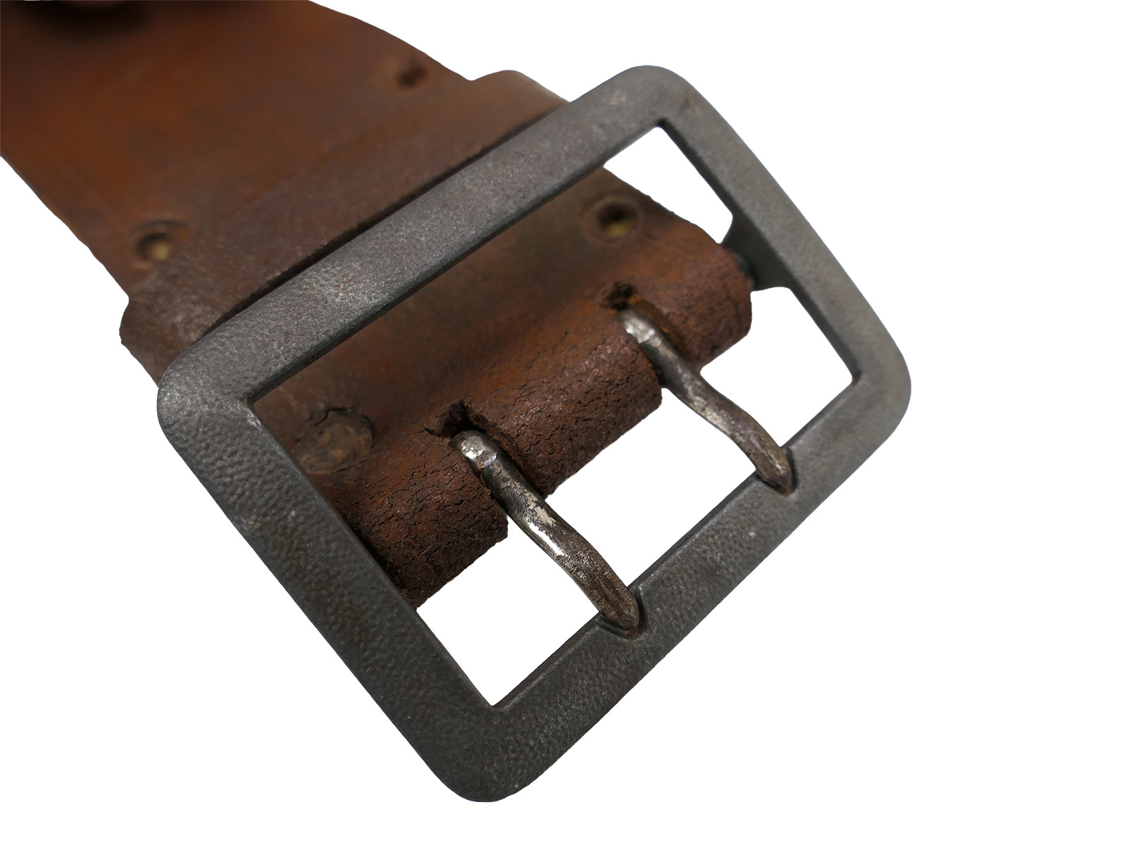 Antiker Offiziers Zweidornkoppel Braun 45mm Koppel Lederkoppel Braun Gesamtlänge 106cm BATTLE WORN