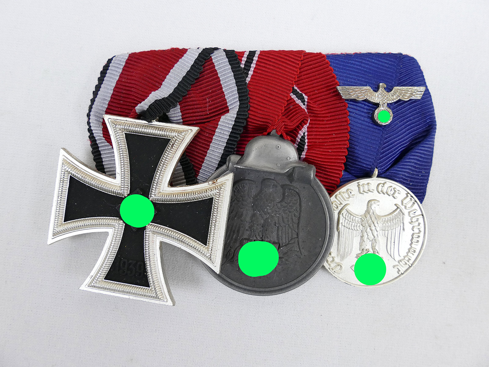 Wehrmacht WK2 3er Ordensspange EK2 1939, Winterschlacht, Dienstauszeichnung 4 Jahre