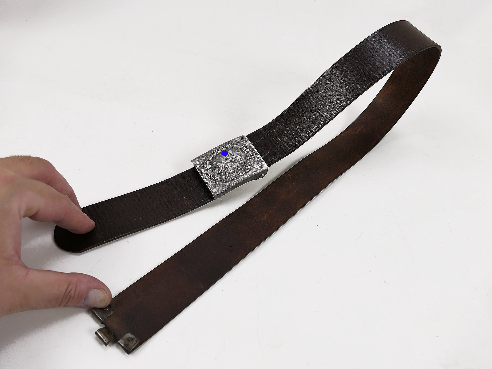 Luftwaffe Vintage Koppel / Koppelriemen Lederkoppel 105cm mit LW Flieger Alu Koppelschloss BATTLE WORN