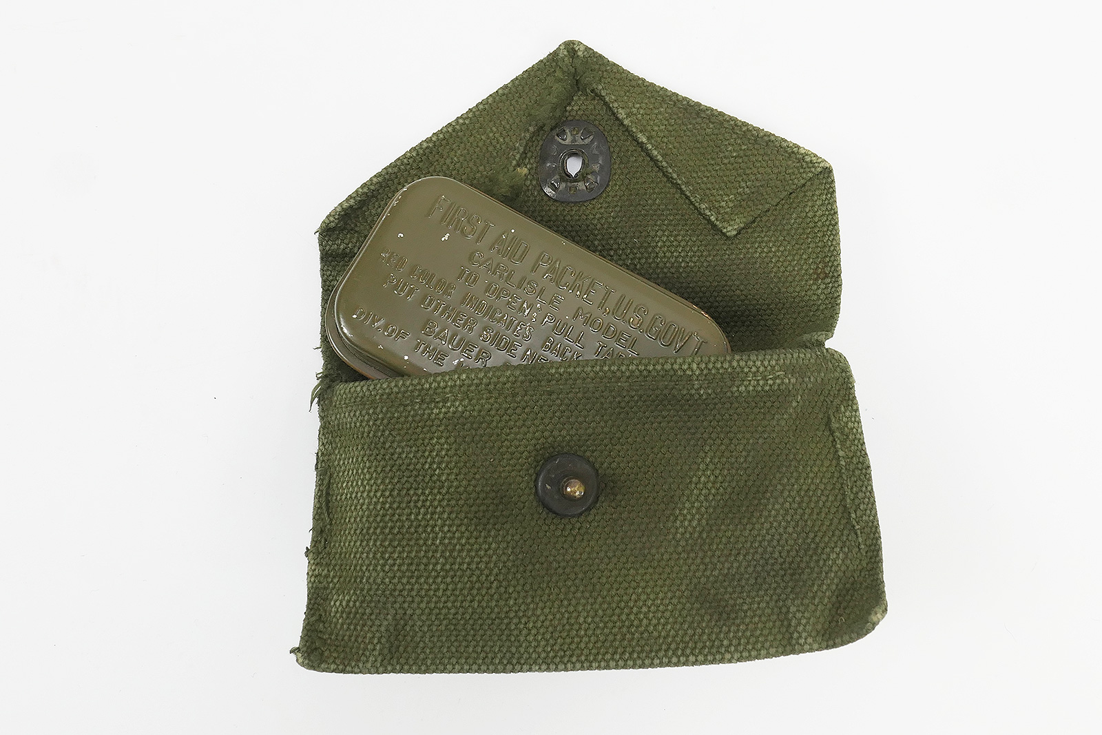 #1 US Army WW2 First Aid Kit - Pouch + Dressing Erste Hilfe Carlisle Verbandspäckchen Metalldose