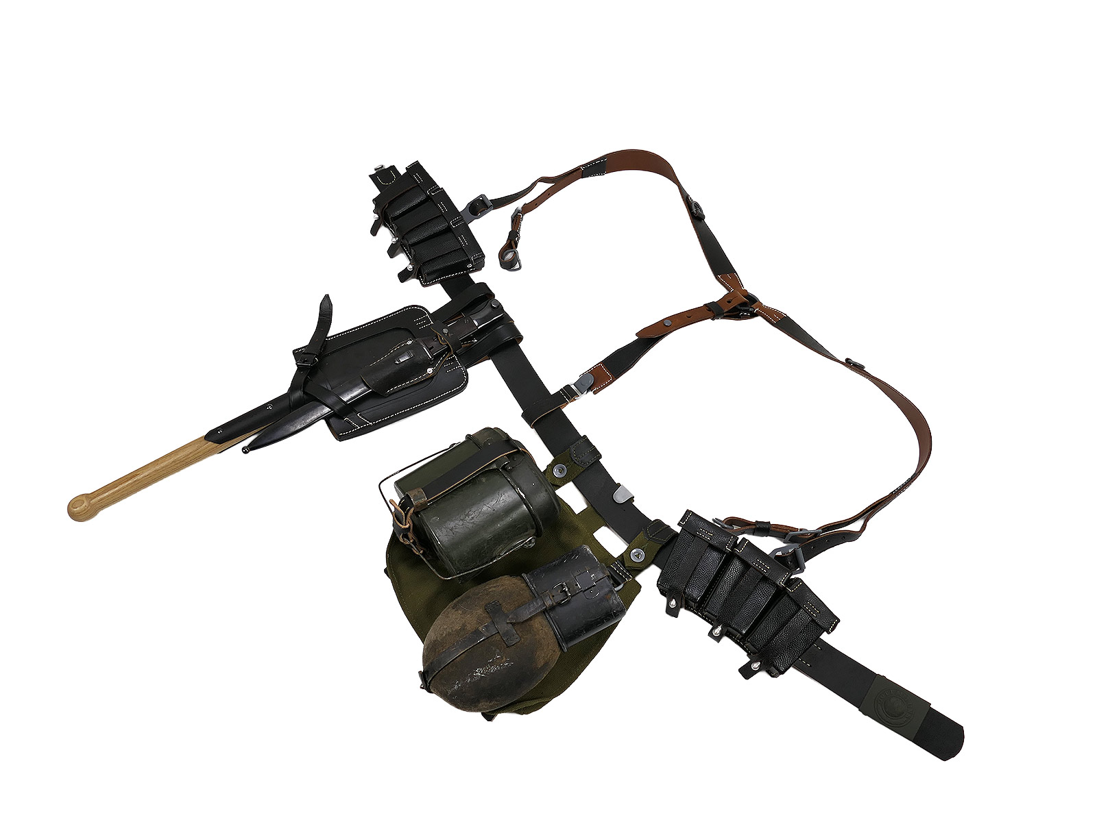 K98 Koppelzeug Set - Y-Riemen Brotbeutel Patronentaschen Lederkoppel Koppelschloss Feldspaten Bajonett