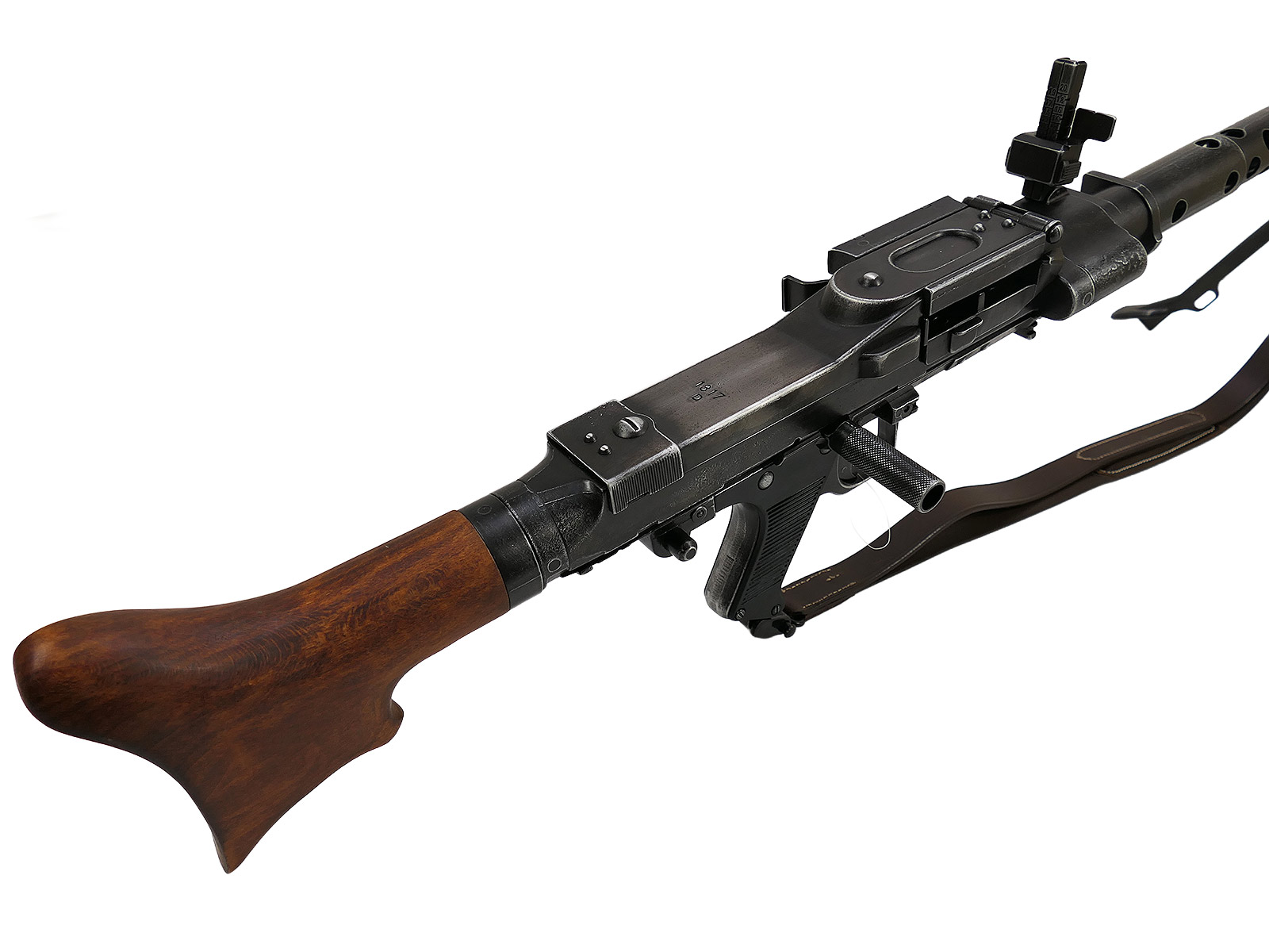 Wehrmacht Maschinengewehr MG34 Deko Modell Filmwaffe Metall mit Holz Schulterstütze und Trageriemen