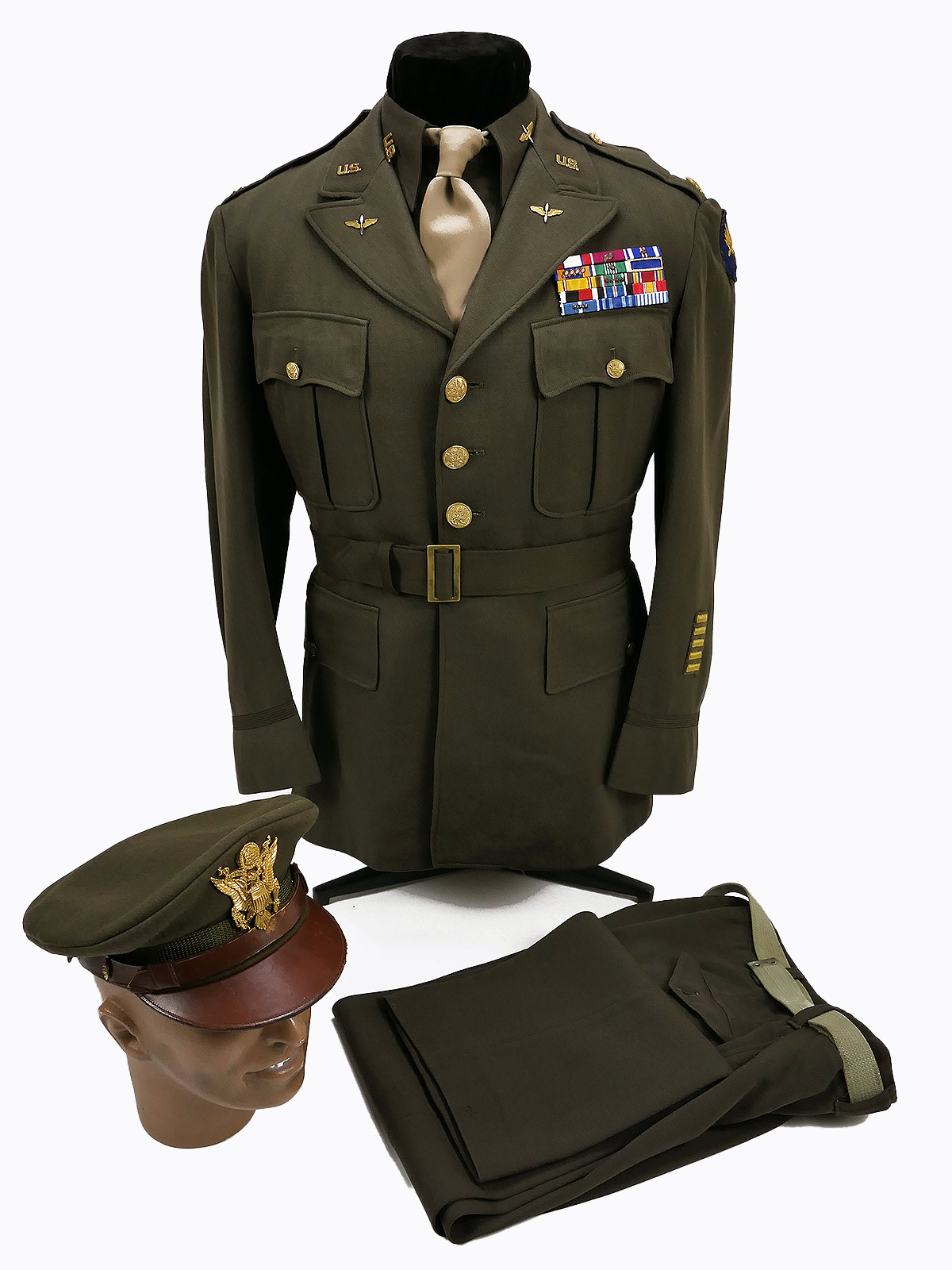 WW2 USAF Officers Uniform Grouping Service CLASS A UNIFORM Jacket Shirt Trousers Crusher Cap