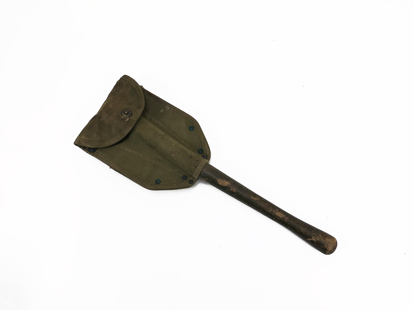 #22 ORIGINAL US ARMY WW2 Klappspaten mit Tasche Entrenching Tool mit PK-Nummer / Collection BATTLE WORN 