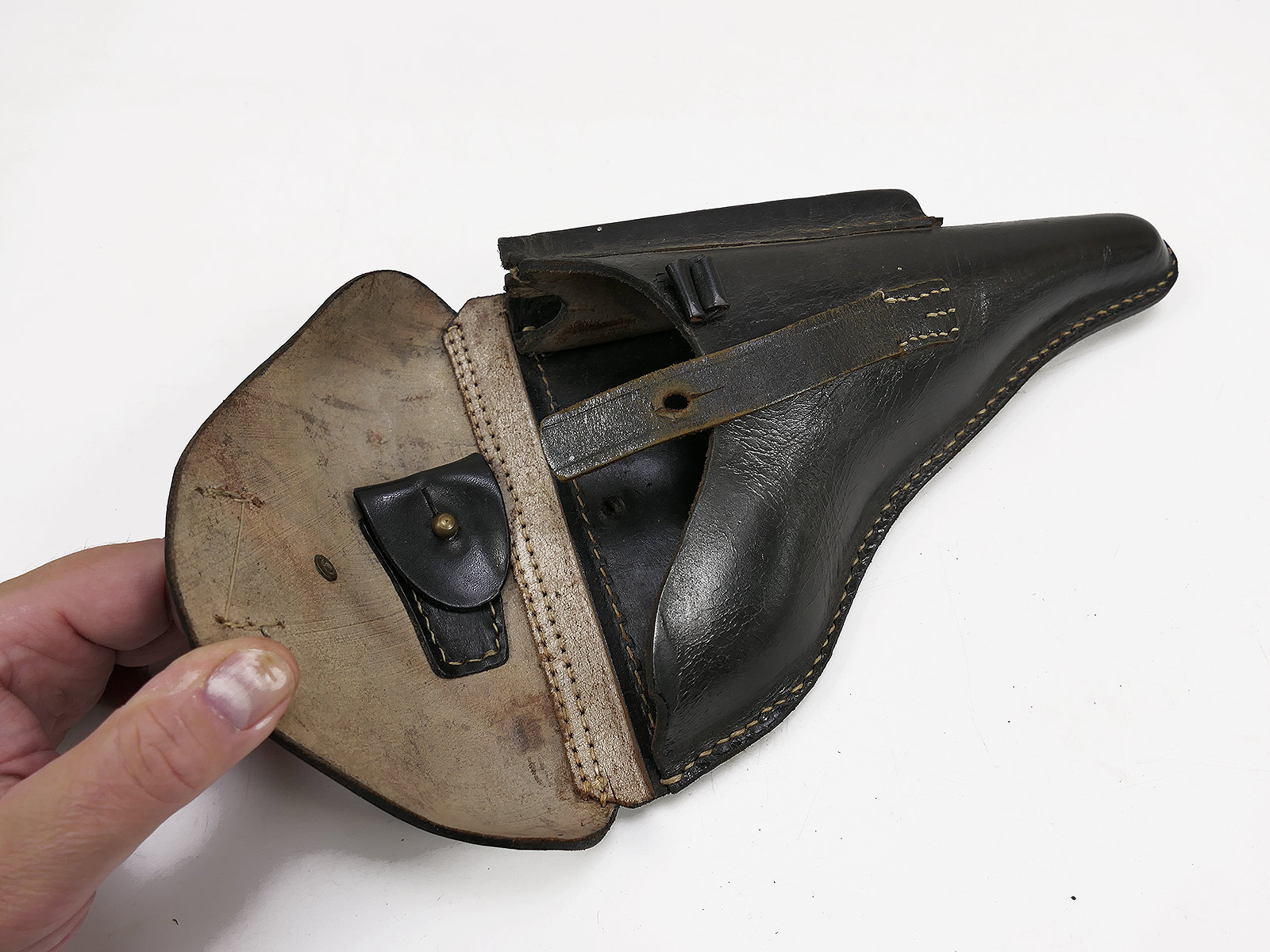 Einzelstück - P08 POLIZEI Holster Koffertasche Lederholster mit P08 Schlüssel Pistolentasche BATTLE WORN