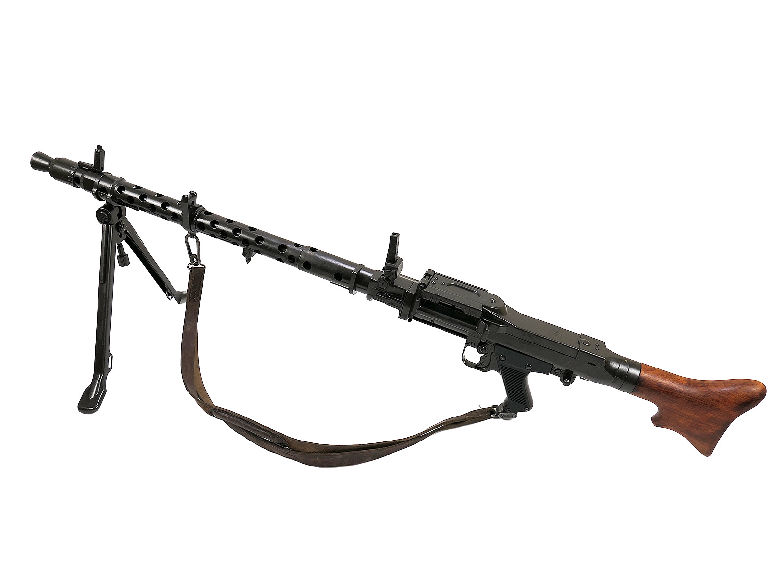 Wehrmacht Maschinengewehr MG34 Deko Modell Filmwaffe Metall mit Holz Schulterstütze und Trageriemen