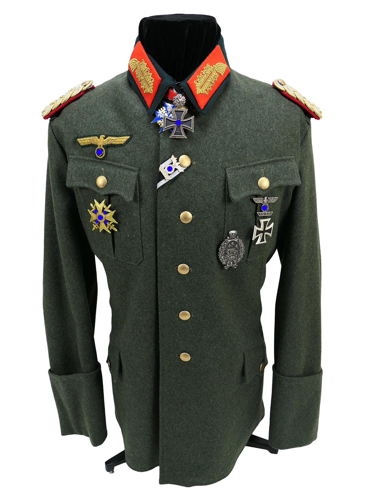 Wehrmacht M36 Uniform Feldbluse General Gr.54 mit Ritterkreuz Pour Le Merite Spanienkreuz effektiert