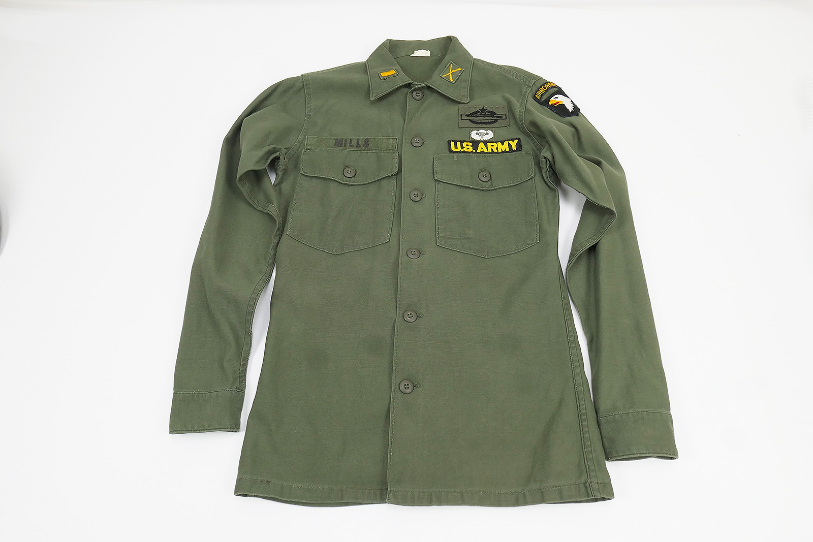 US Army Vintage Shirt Vietnam Cotton Sateen OG-107 Feldhemd 101st Airborne - 14½ x 33
