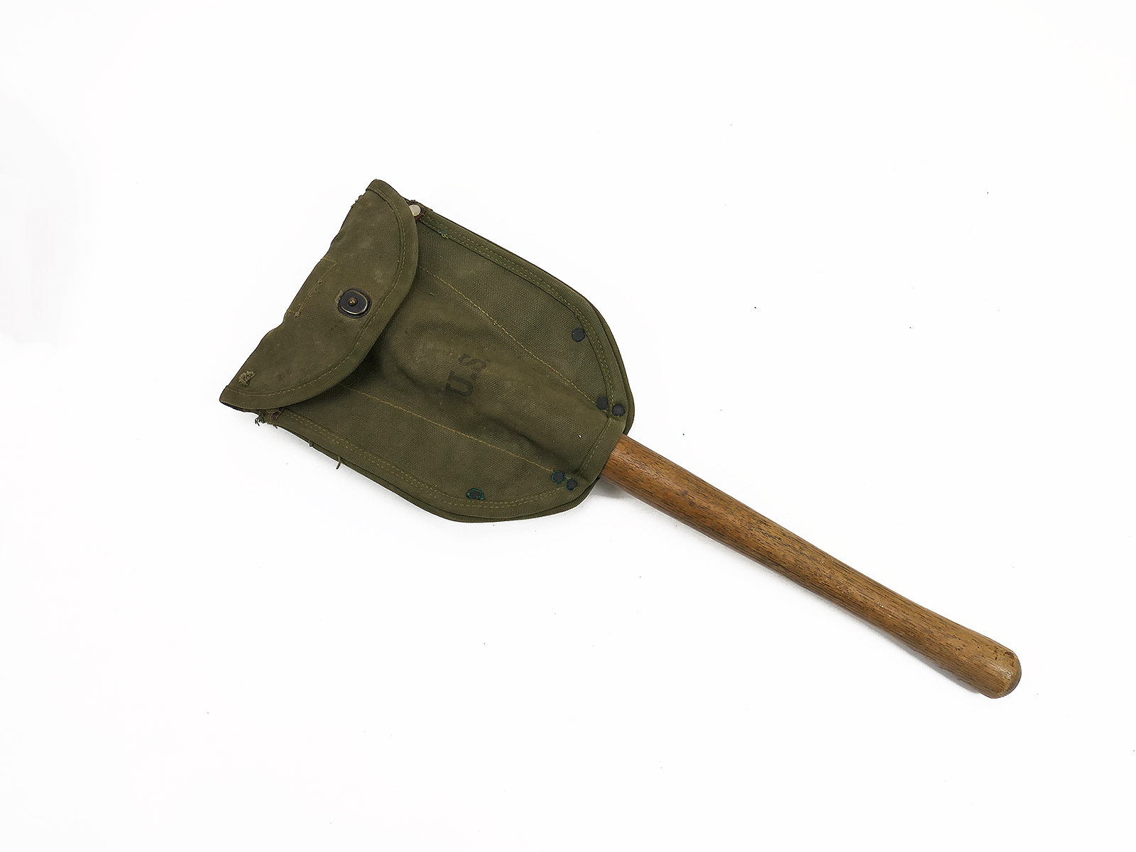 #19 ORIGINAL US ARMY WW2 Klappspaten WOOD mit Tasche Entrenching Tool