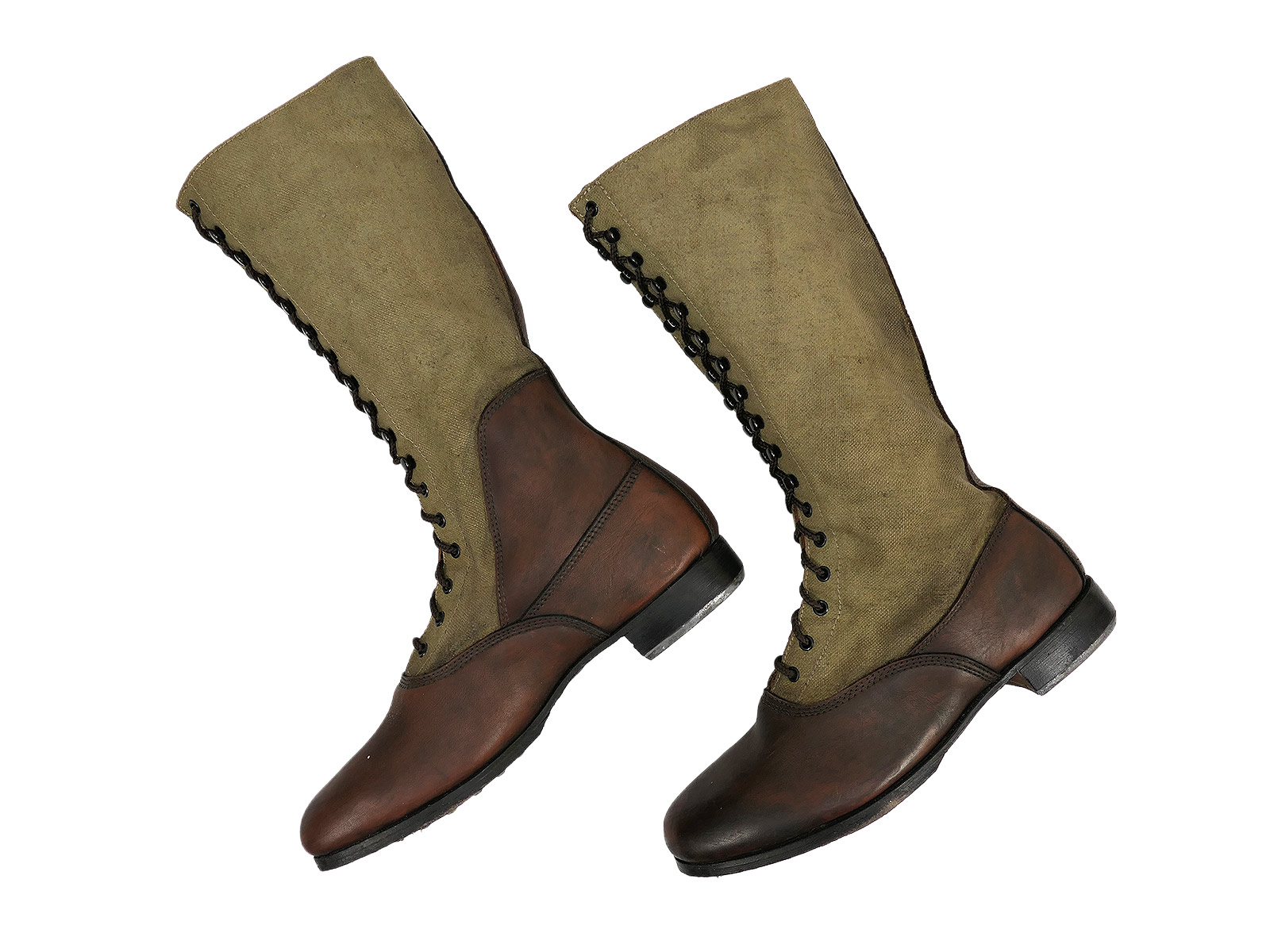 Einzelpaar - Wehrmacht DAK Tropenstiefel Hoch Afrikakorps Stiefel Gr.46 COLLECTION BATTLE WORN