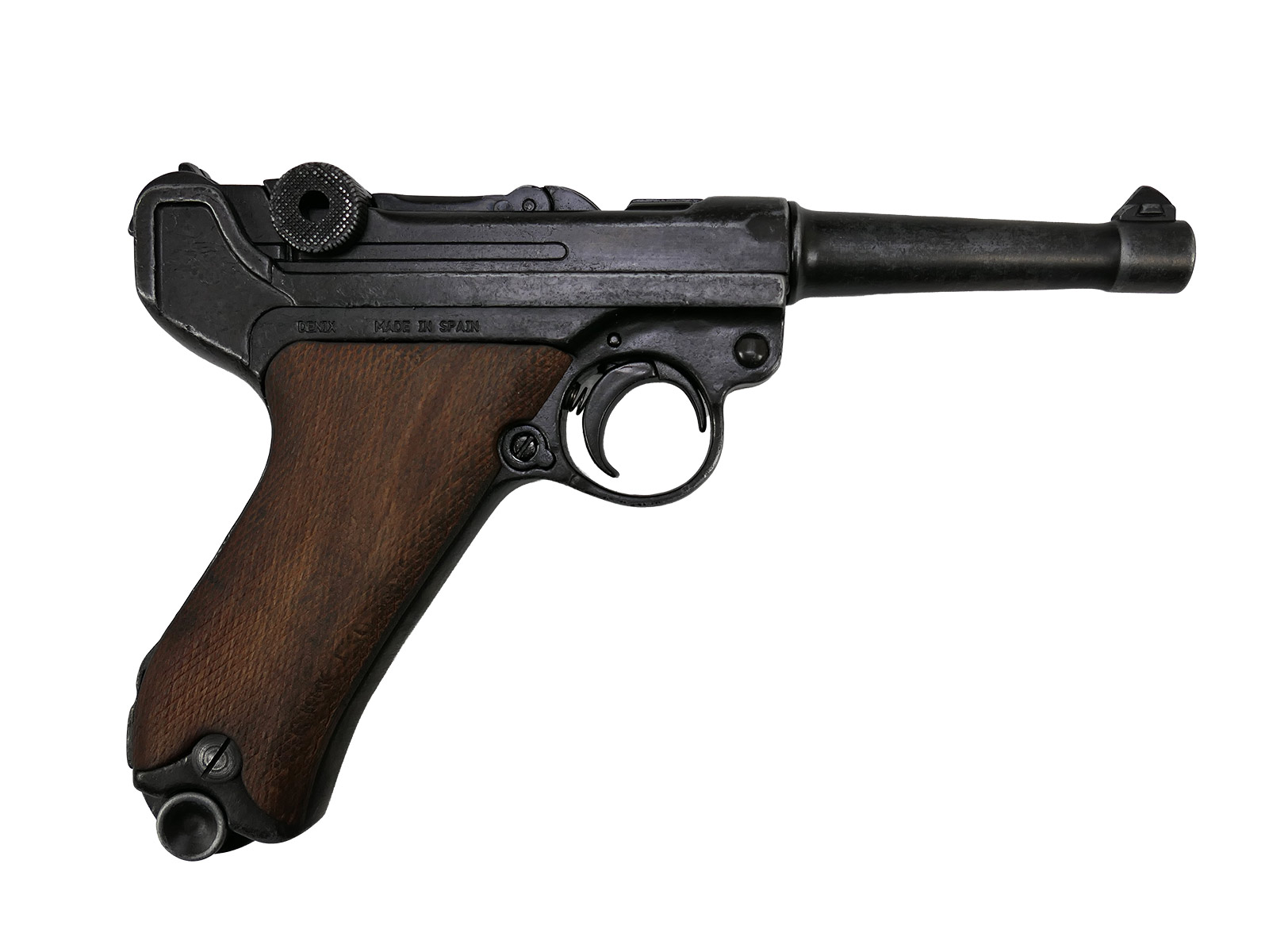 Denix Pistole P08 Luger Deutschland 1898 Braune Griffschalen "Antik" Deko Modell Filmwaffe