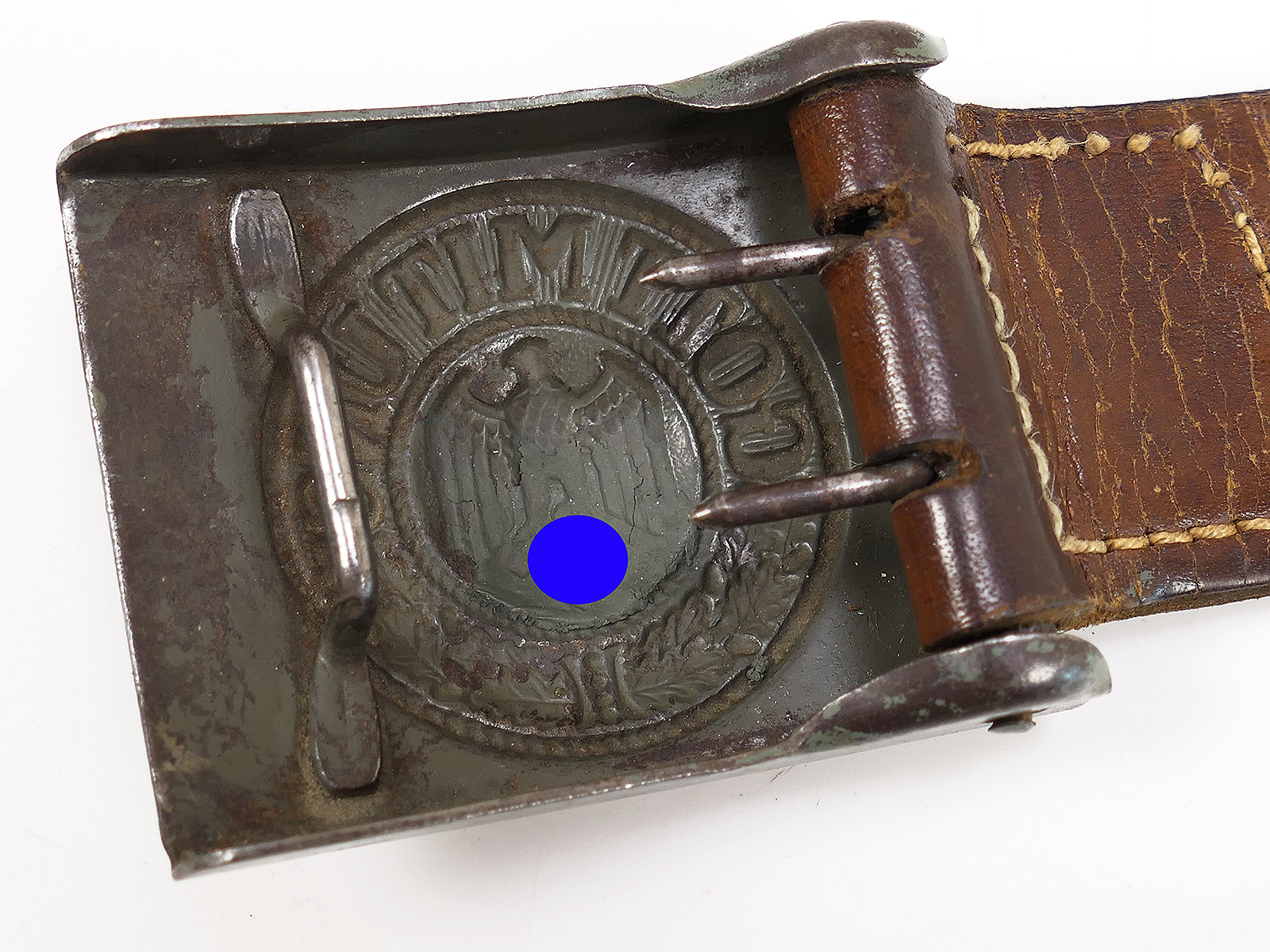 Wehrmacht Koppelschloss C.W. Motz 1941 Brandenburg / Havel mit Lederzunge COLLECTION BATTLE WORN