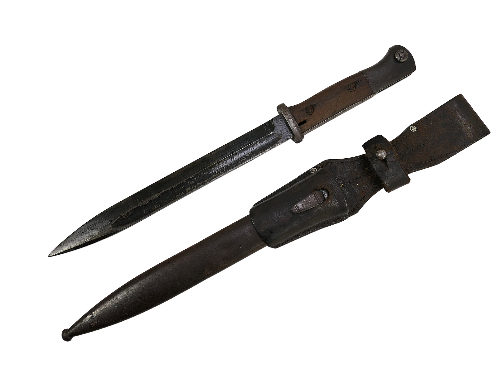 SET Wehrmacht Bajonett M84/98 Karabiner K98 / Seitengewehr mit Scheide + Koppelschuh BATTLE WORN