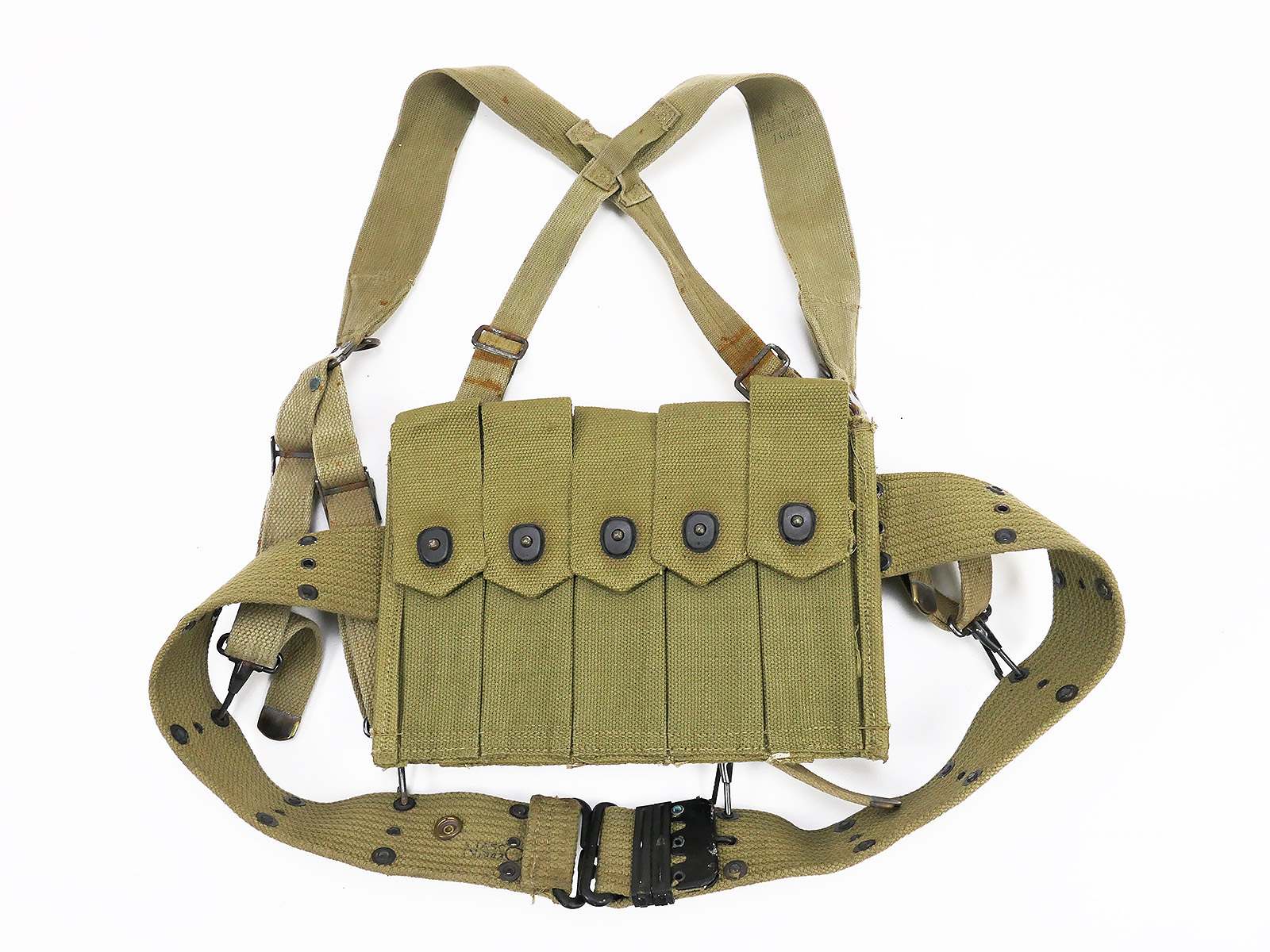 P1749522 Original US WW2 Koppel SET M-1936 pistol belt 1943 / M36 Suspenders 1942 Thompson Magazintasche