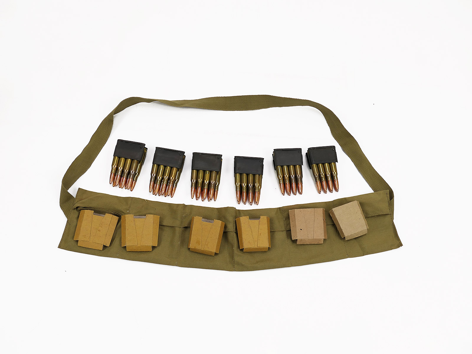 SET US ARMY M1 Garand M43 Ammo Bandolier mit 48 Schuss cal .30 06 in 6 Clips Munitions Bandulier