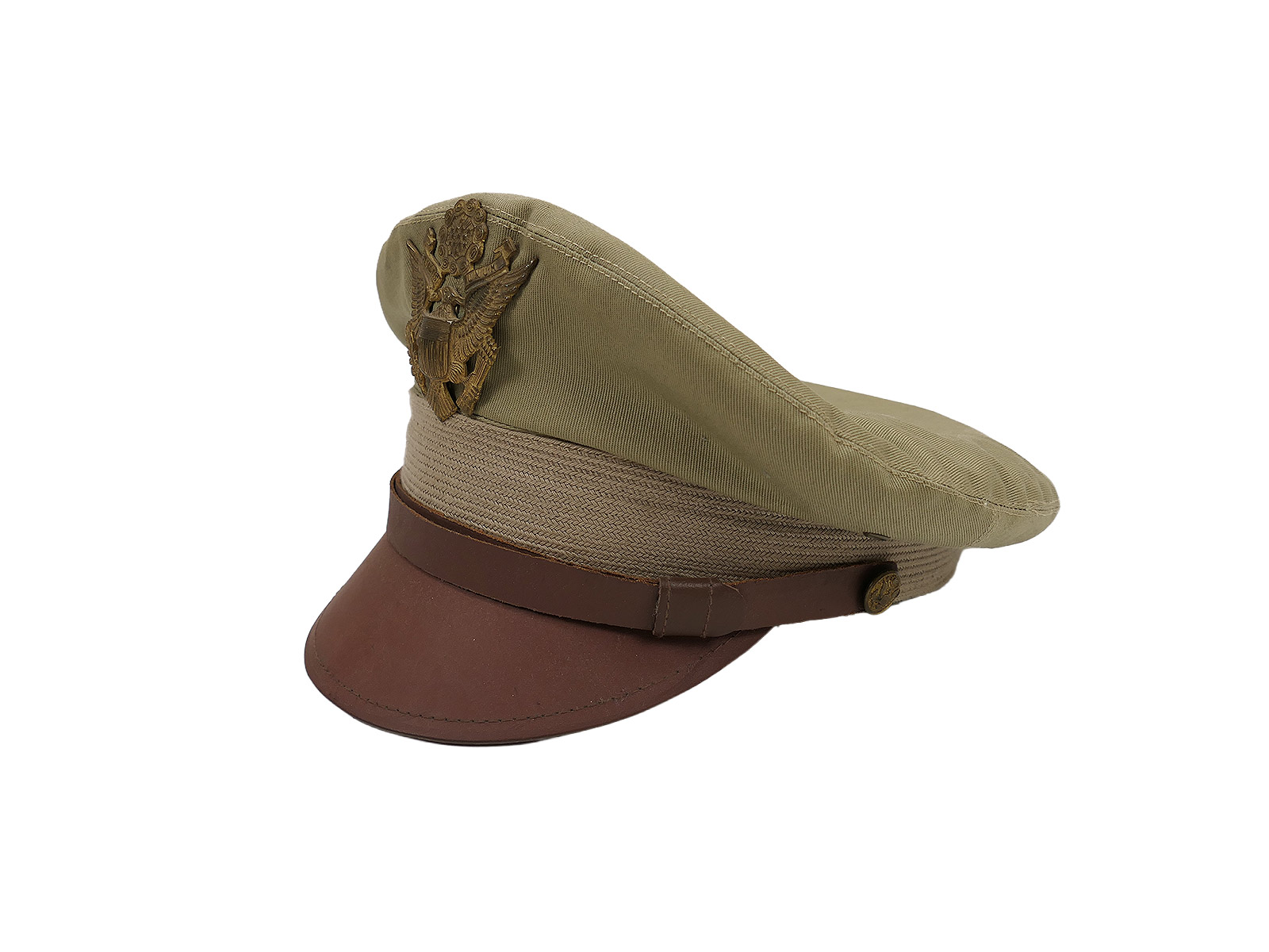 Einzelstück US Army Air Force Wk2 SUMMER Crusher Cap Schirmmütze US Offizier Gr.59+ COLLECTION BATTLE WORN 