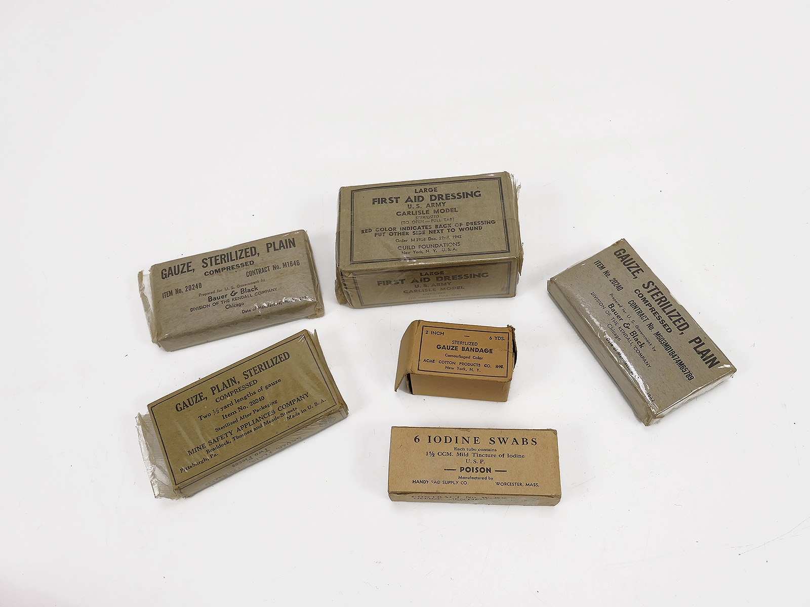 #2 Konvolut US ARMY First Aid Kit Packages Verbandpäckchen Sanitäts Material WW2-Vietnam COLLECTION Battle Worn