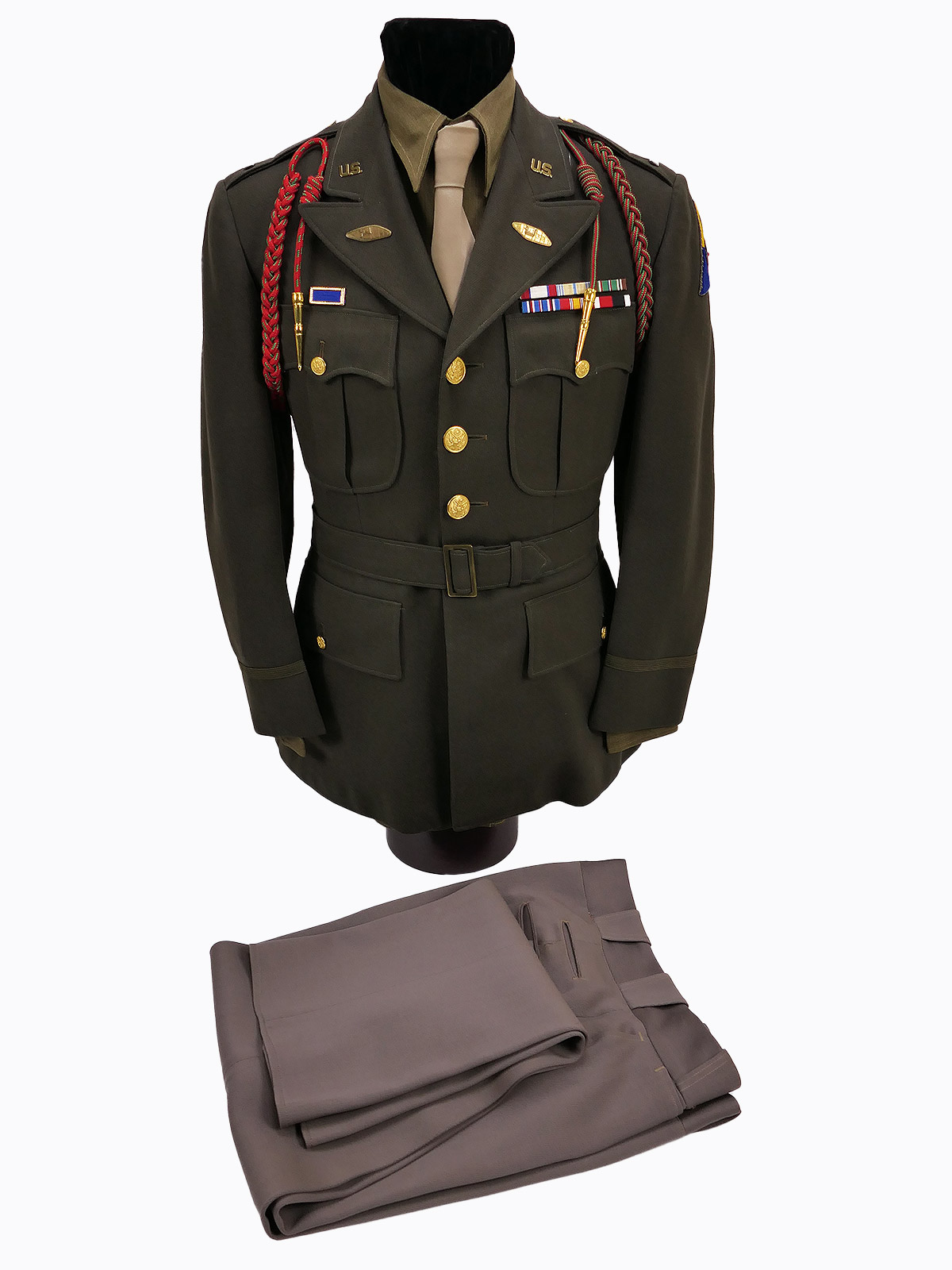 P1726964 WW2 US ARMY Uniform Grouping Lieutenant Service CLASS A Jacket Pink Trousers Shirt Tie