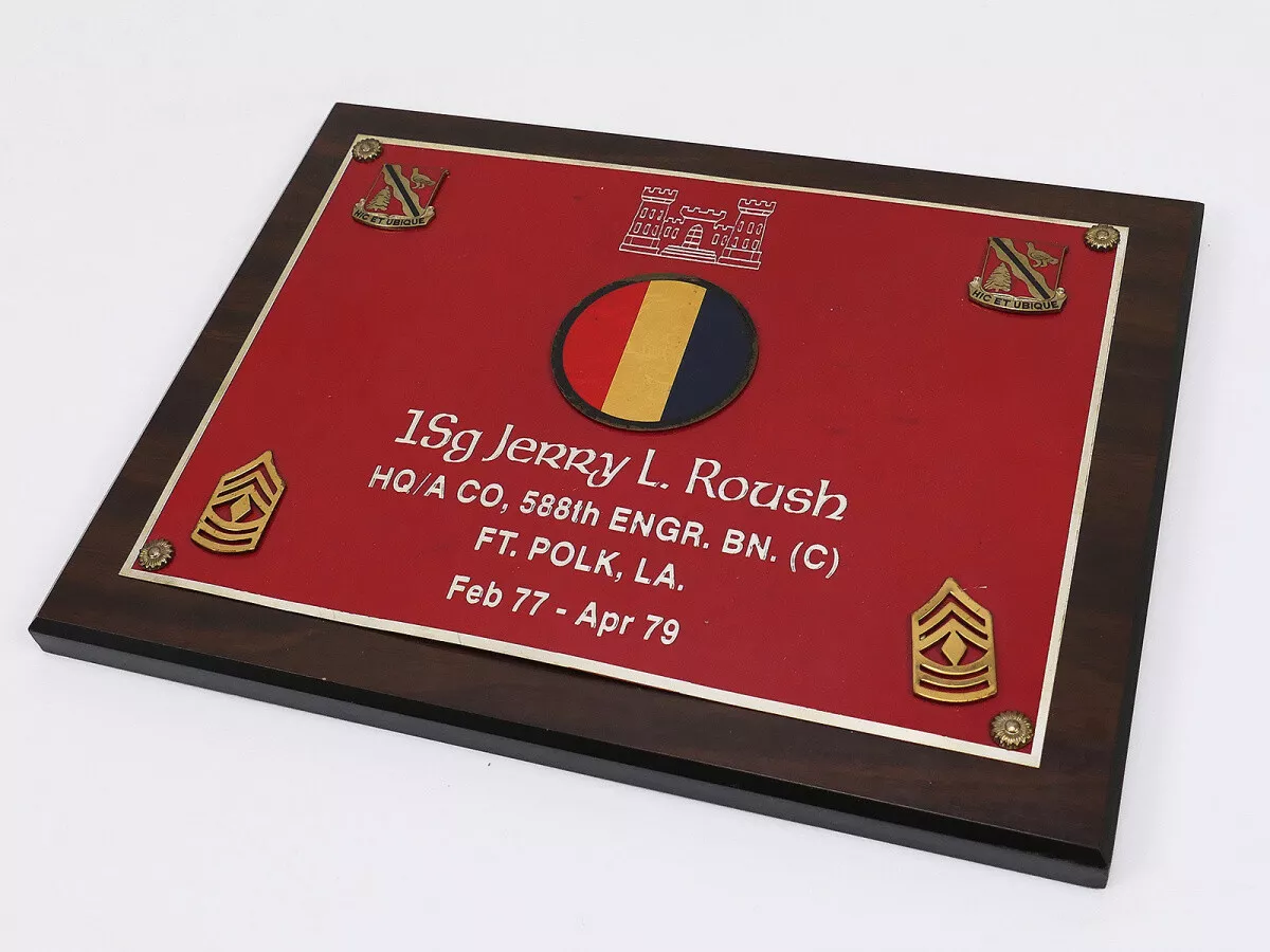 US Pioniere 1st Sgt Jerry L. Roush Erinnerungs Plakette Wandplakette Abschiedsgeschenk 1977-79