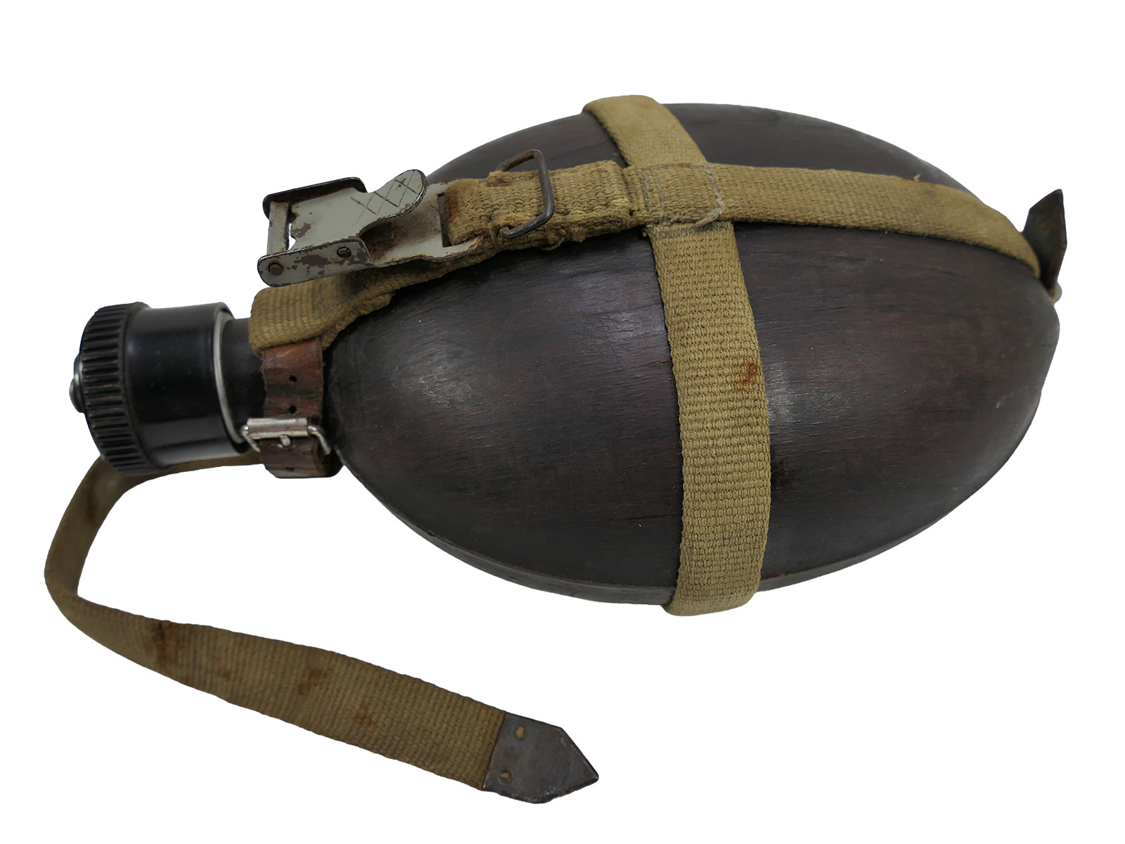 Wehrmacht DAK Afrikakorps Feldflasche Kokosnuss Tropen H.R.E.42 mit Becher COLLECTION BATTLE WORN