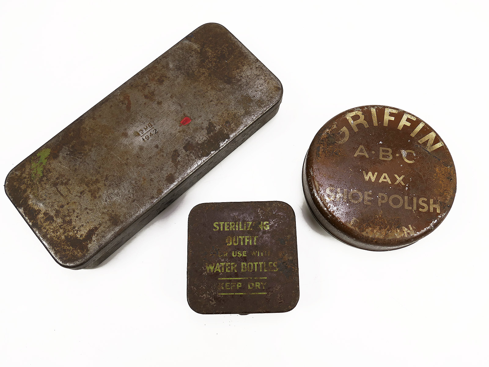 SET US WW2 3 Stück Blechdosen persönliche Ausrüstung Shoe Polish (noch mit Inhalt)