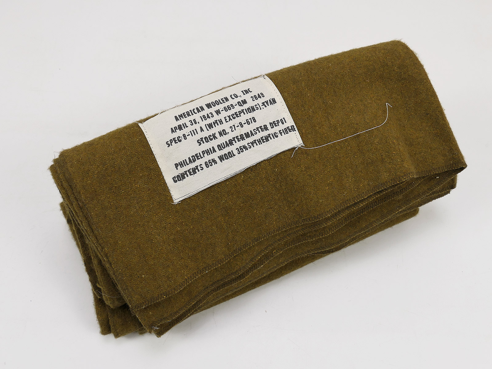 Einzelstück US Wool Virgin Blanket OD Vintage Wolldecke Camp Decke 1943 Reproduktion
