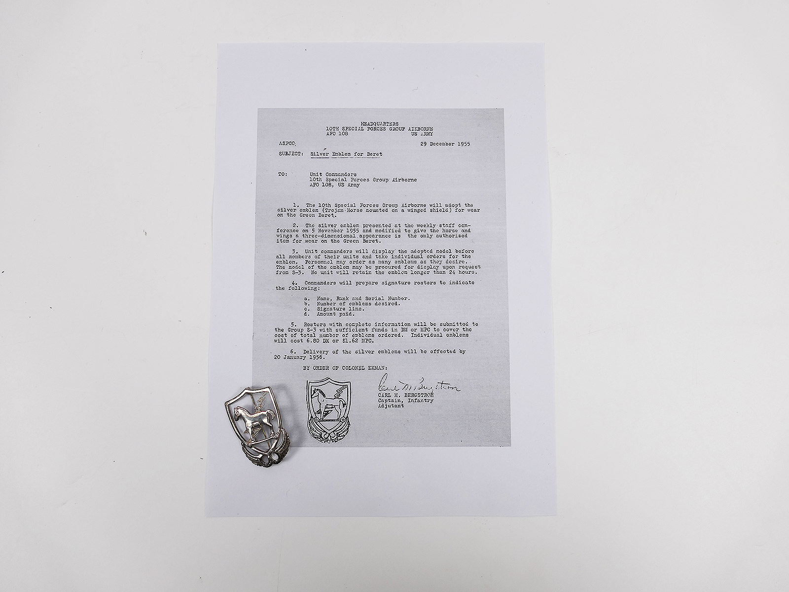 US Army VIETNAM Barett Abzeichen 10th Special Forces Group 800er Sterling Silber RARE