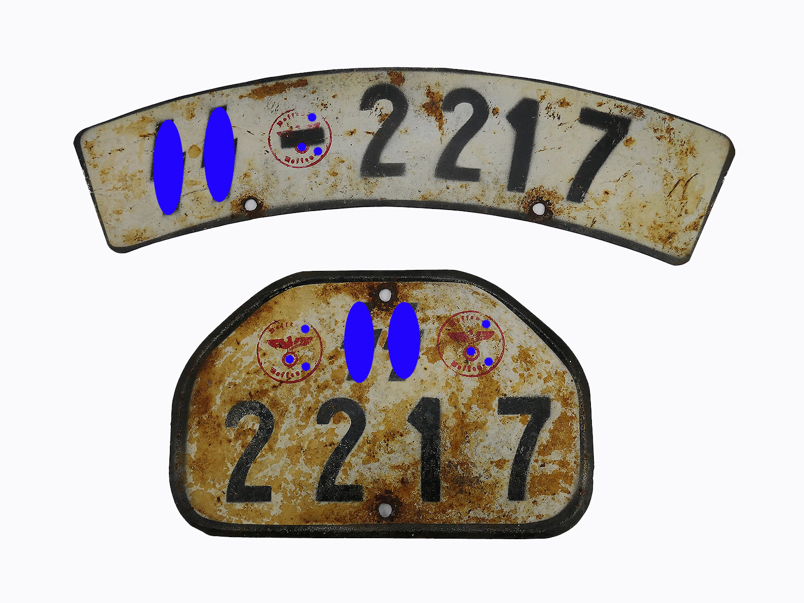 #A/ Waffen SS Satz Motorrad Gespann Nummernschild Kennzeichen Wehrmachtsgespann BMW Zündapp
