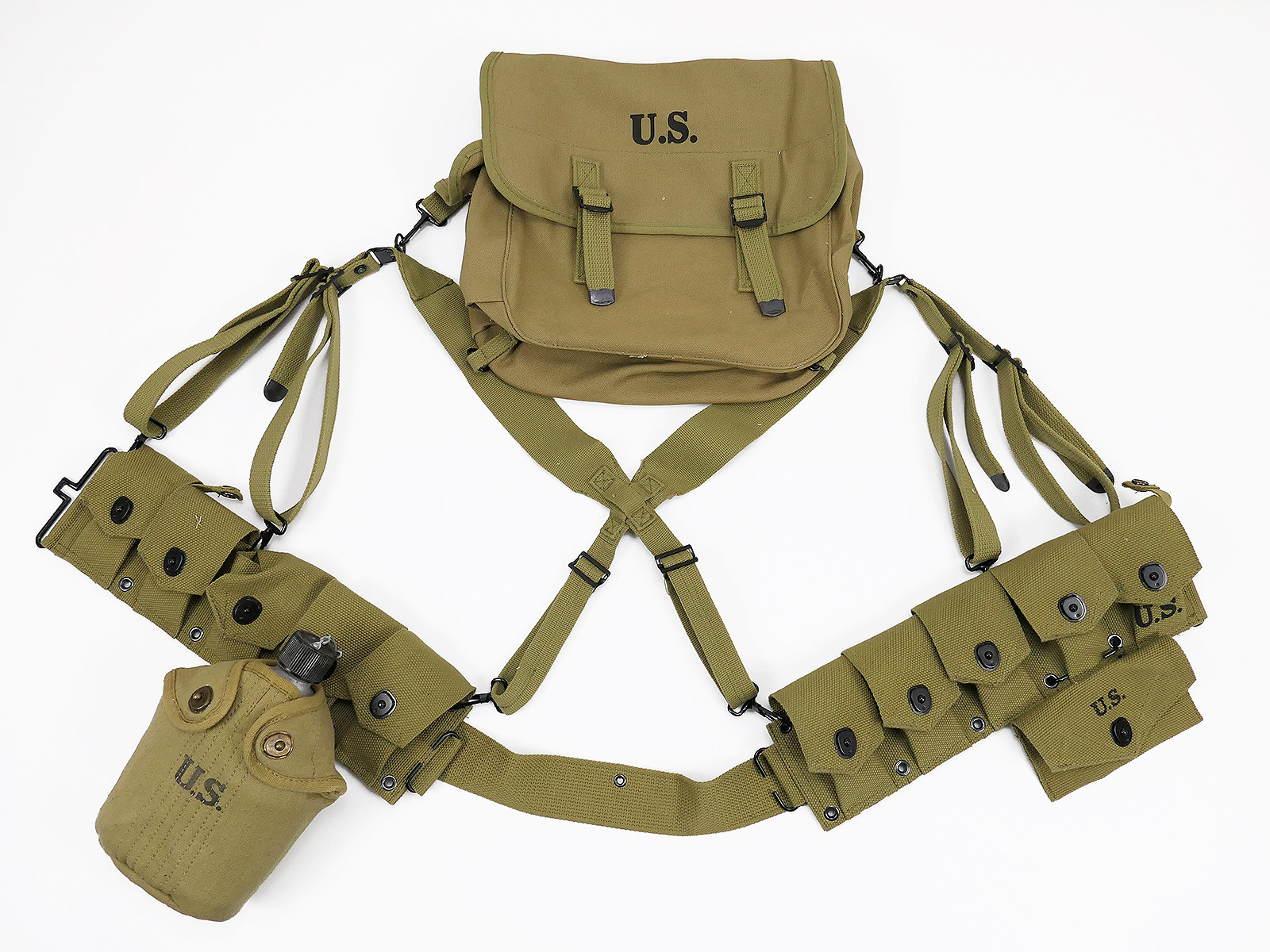 WW2 US Army Sturmgepäck Ausrüstung Garand M1 Ammo Belt Munitionsgurt Feldflasche First Aid