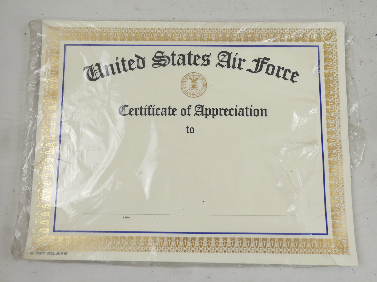 Original USAF United States Air Force - Certificate of Appreciation to - Urkunde