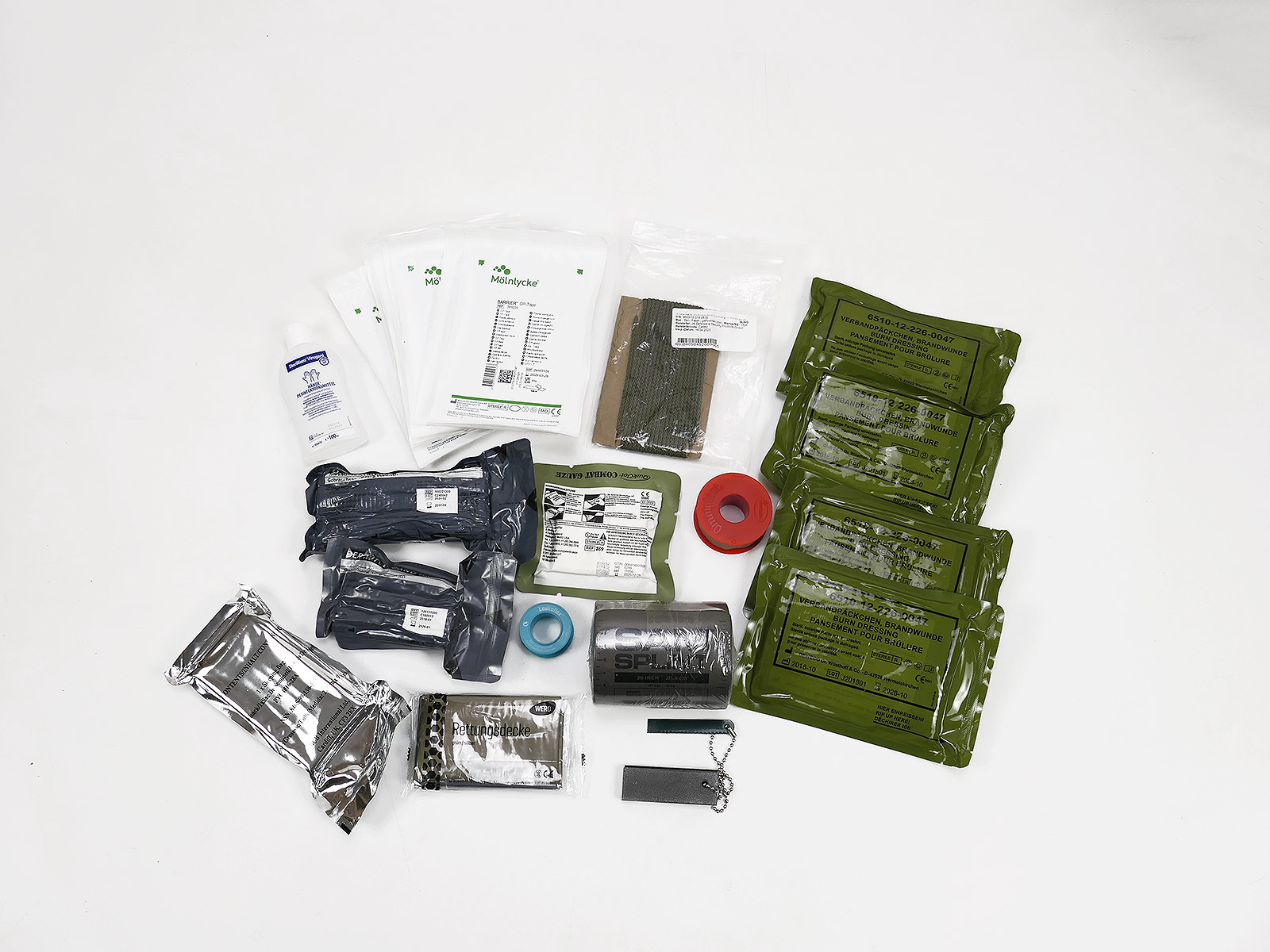 Konvolut FIRST AID KIT MEDIC Emergency Combat Gauze Fire Starter Verbandpäckchen Brandwunden ANSEHEN