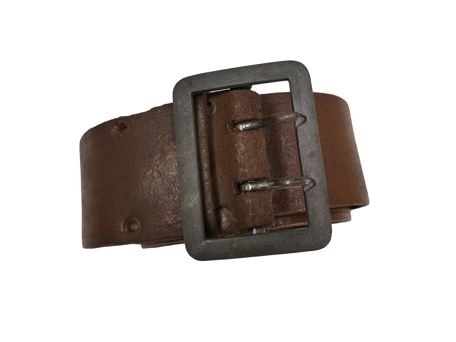Antiker Offiziers Zweidornkoppel Braun 45mm Koppel Lederkoppel Braun Gesamtlänge 106cm BATTLE WORN