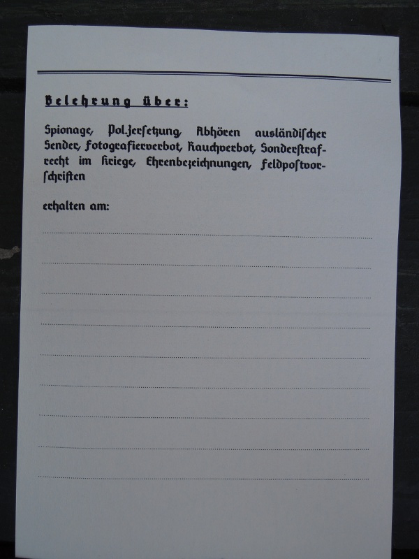 Einleger "Polizeiliche Belehrung"