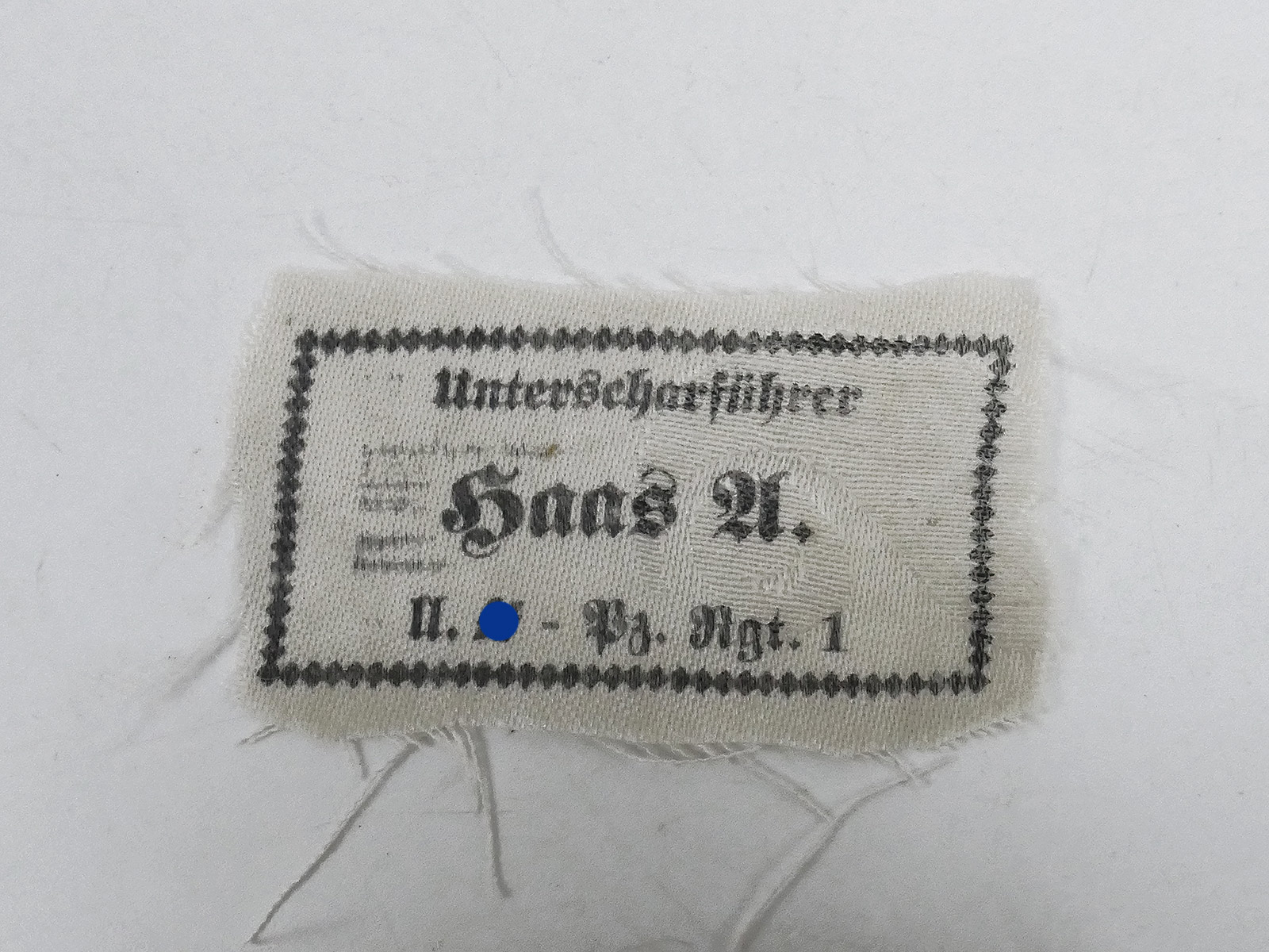 Waffen SS Uniform / Mützen Etikett "HAAS" Namensetikett Wäsche Ausrüstung