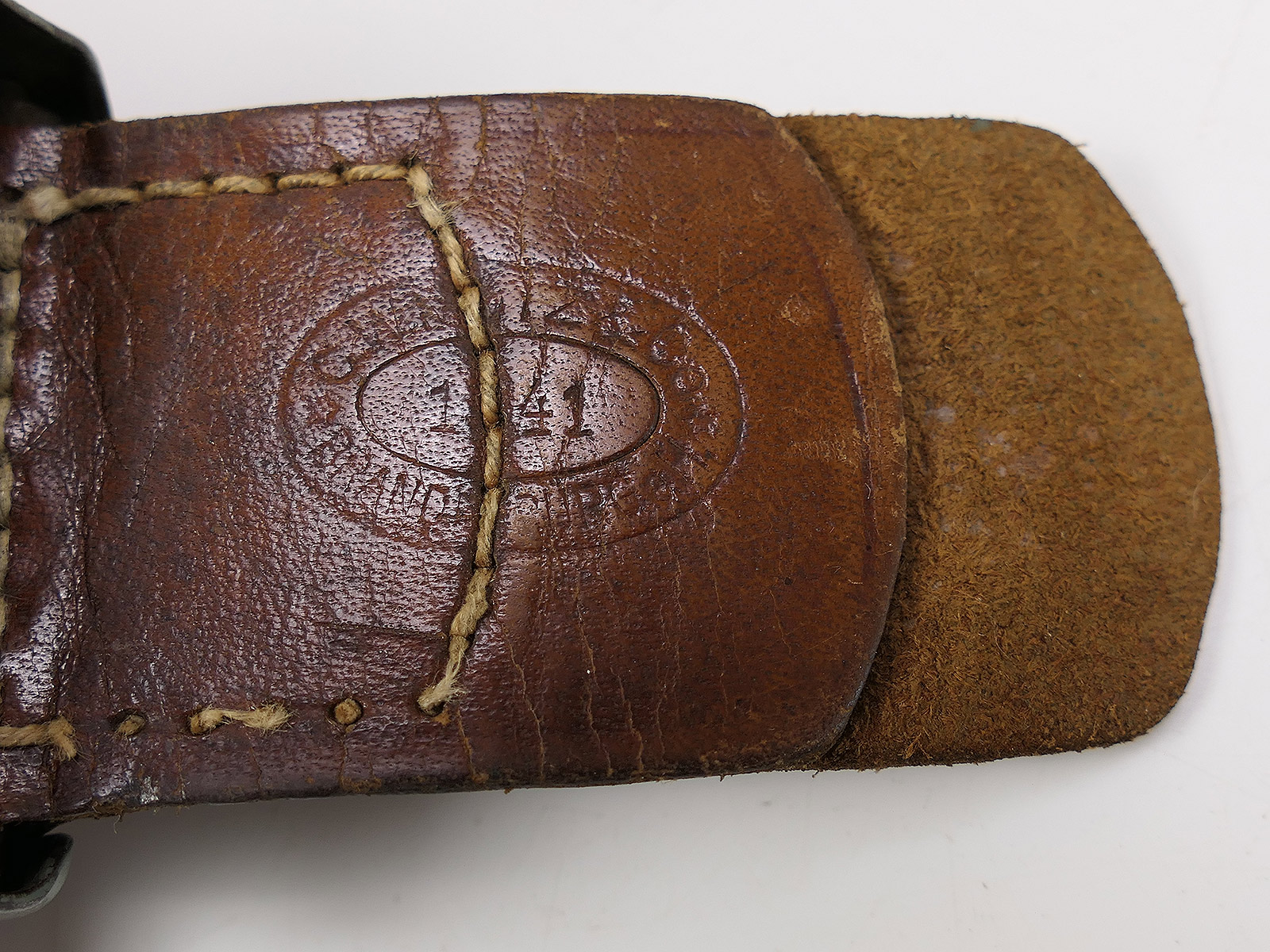 Wehrmacht Koppelschloss C.W. Motz 1941 Brandenburg / Havel mit Lederzunge COLLECTION BATTLE WORN