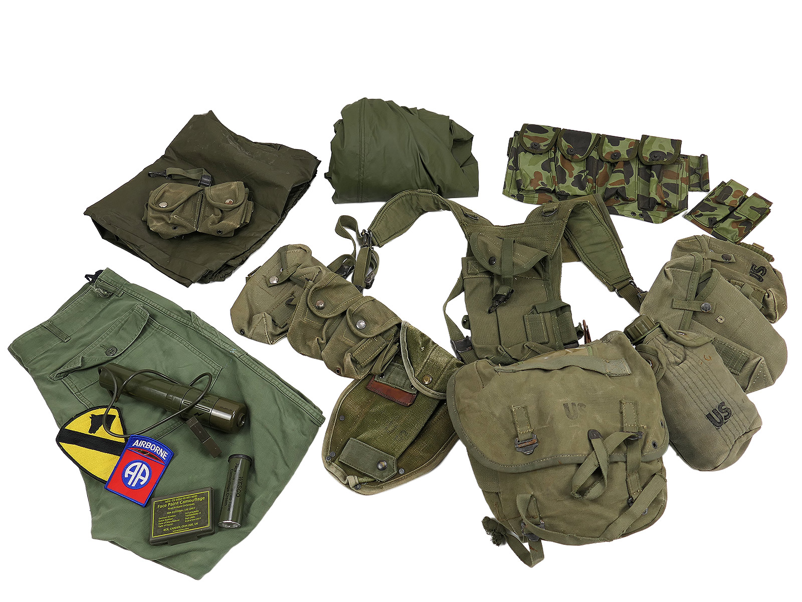 KONVOLUT Typ M-1956 Webbing US Army Vietnam Sturmgepäck - Pistol Belt Suspenders Feldflasche ANSEHEN