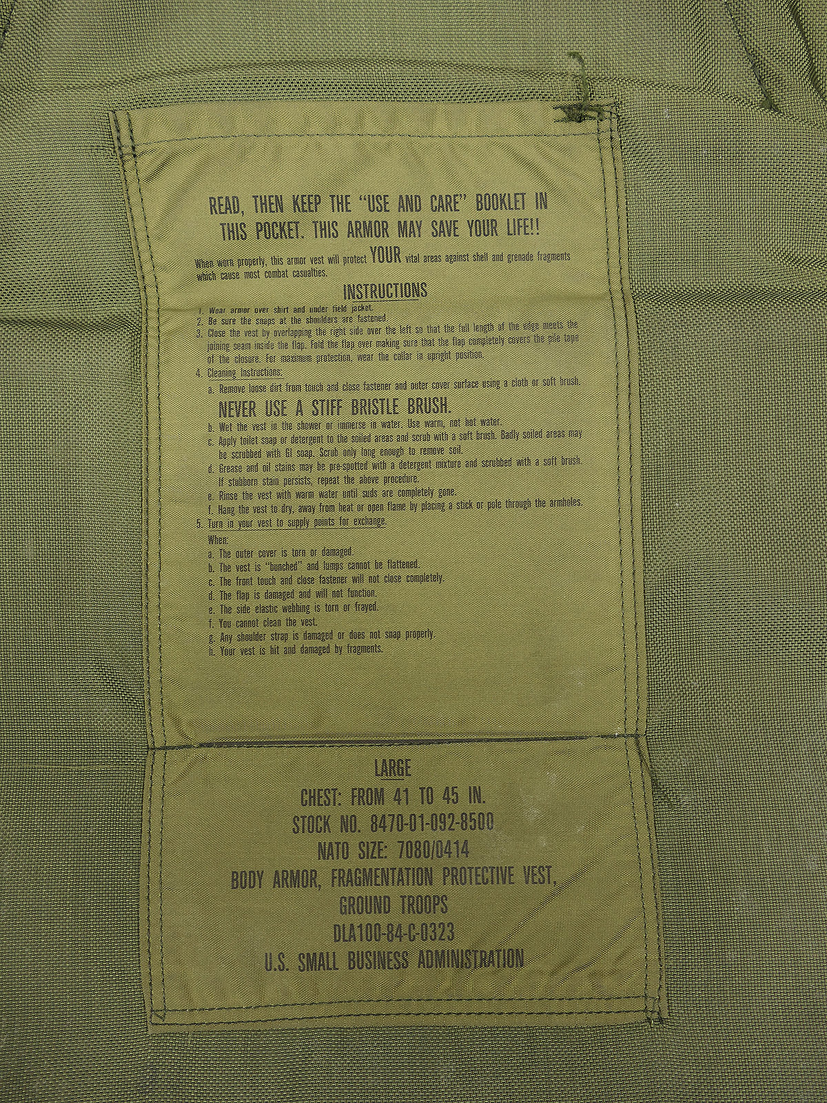 US ARMY Splitterschutzweste Gr. Large Body Armor Fragmentation Protective Vest 1984
