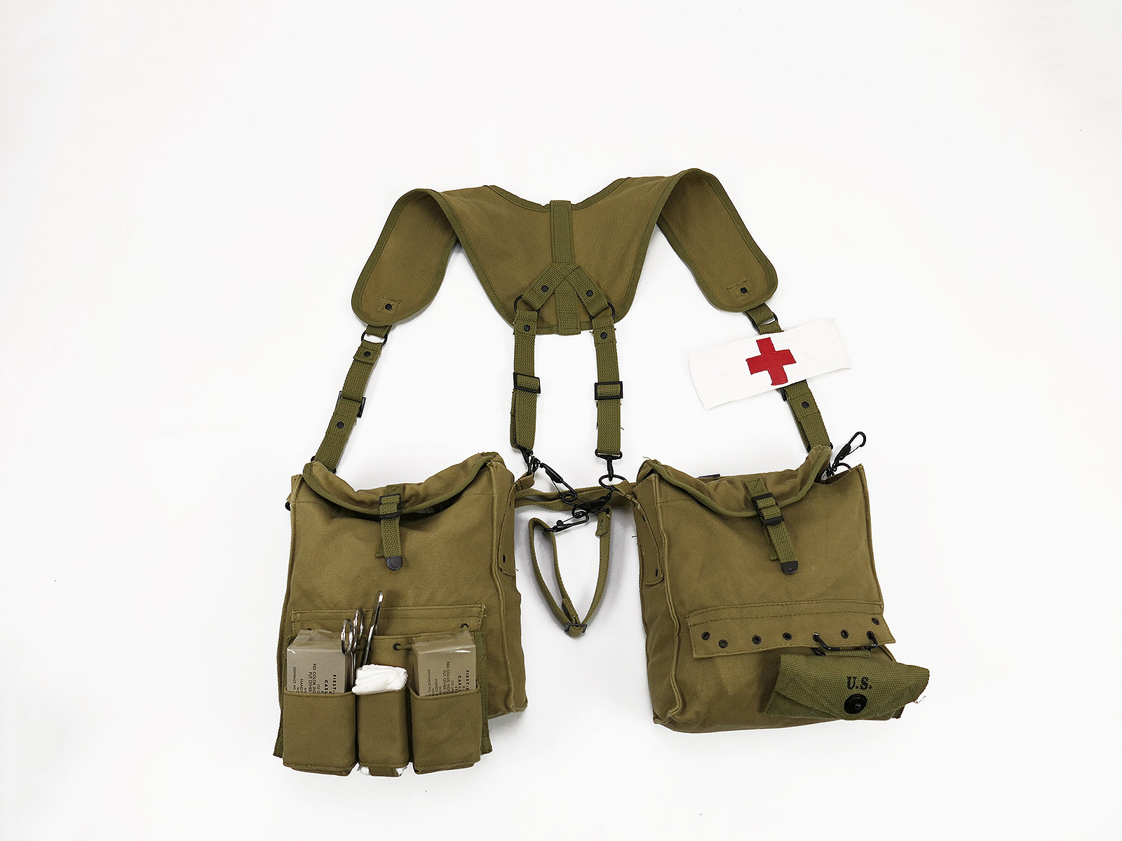 US WK2 MEDIC Suspenders System Harness Tragegestell Rot Kreuz Sanitäter mit INHALT Collection BATTLE WORN