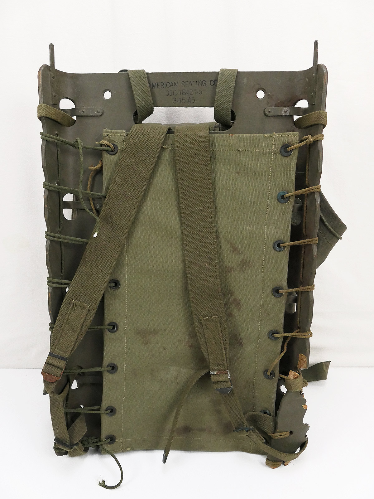 P1737667 Original US ARMY WW2 Packboard Trageschale Rahmen Tragegestell 1945 beschädigt mit Rucksack