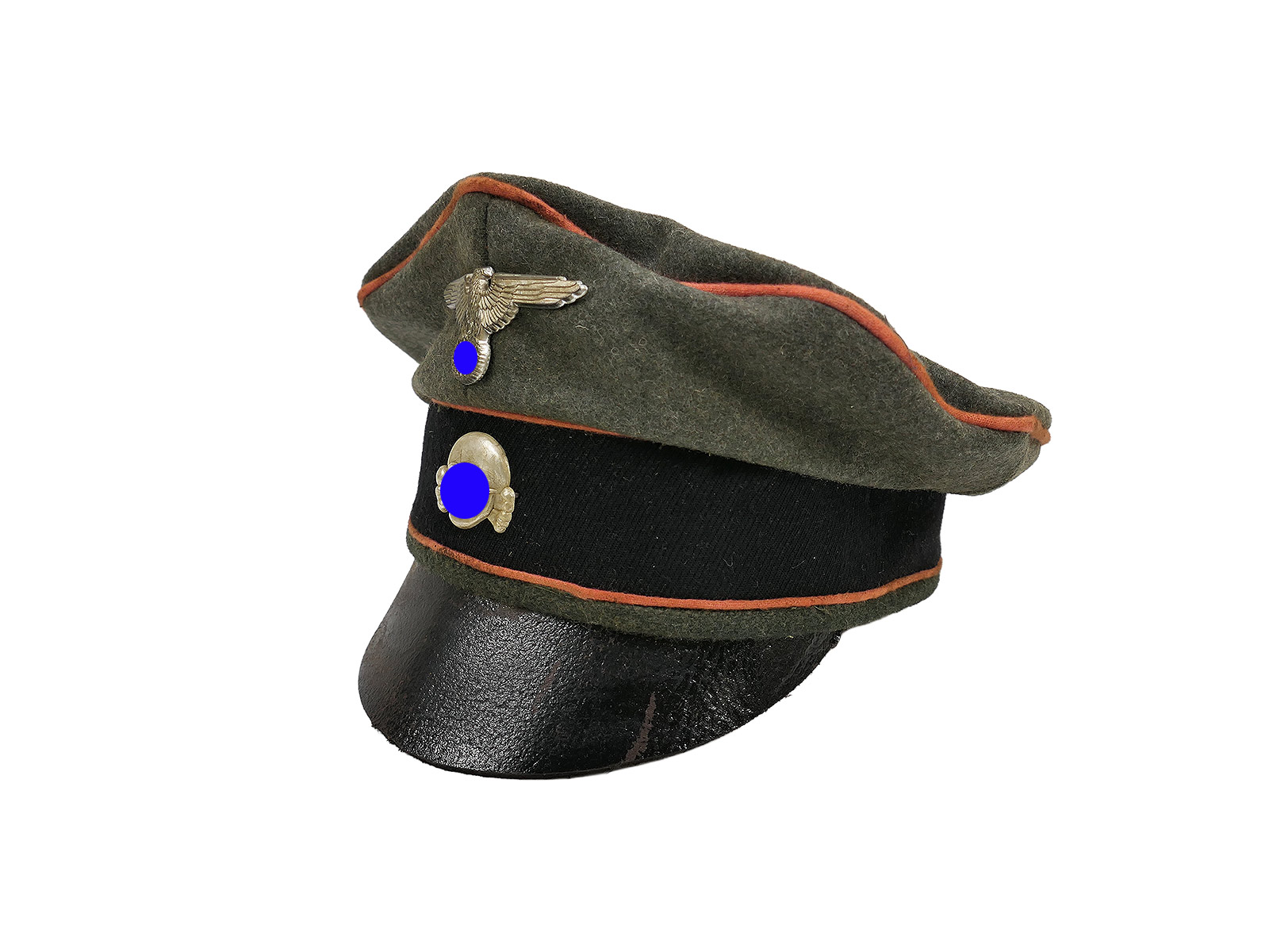 Waffen SS Schirmmütze Panzer Panzerjäger Crusher Cap Alte Art Gr.58/59 mit Metall Effekten Tornister Knautschmütze