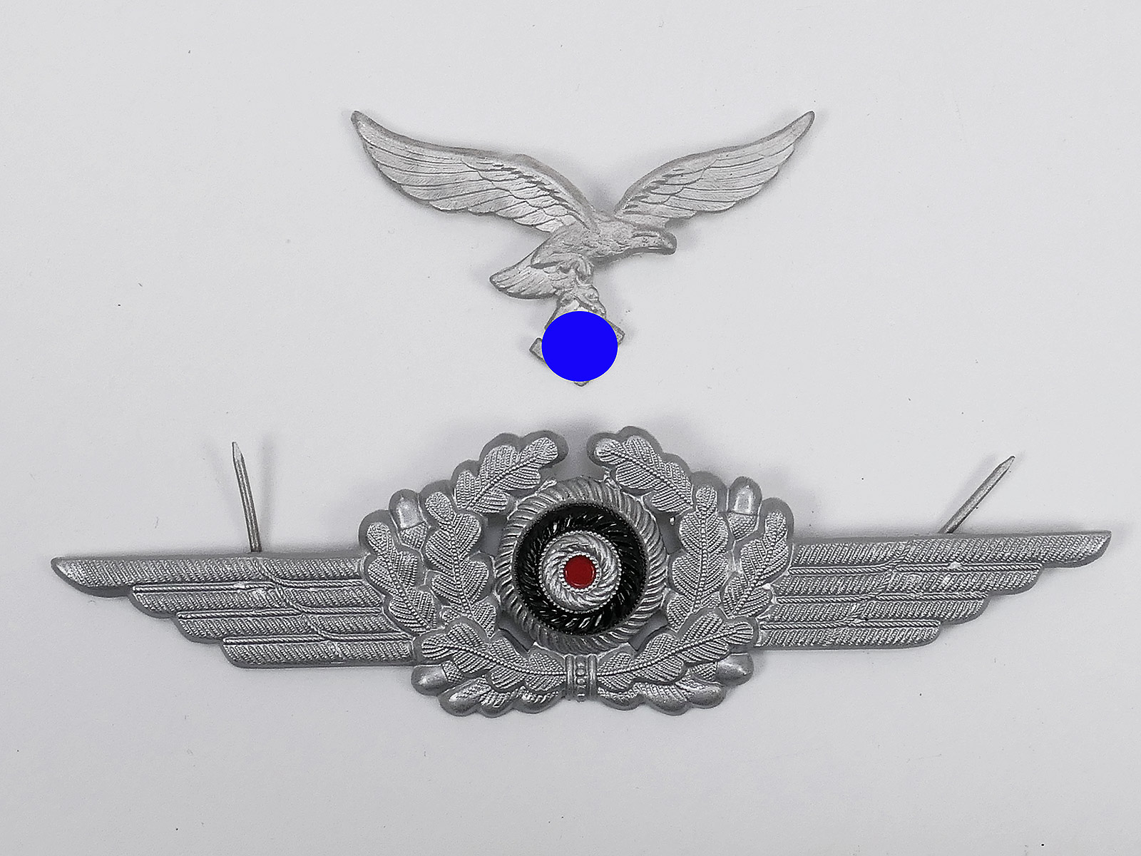 Satz Luftwaffe Effekten Aluminium Mützenadler + Eichenlaubkranz / Kokarde für Schirmmütze