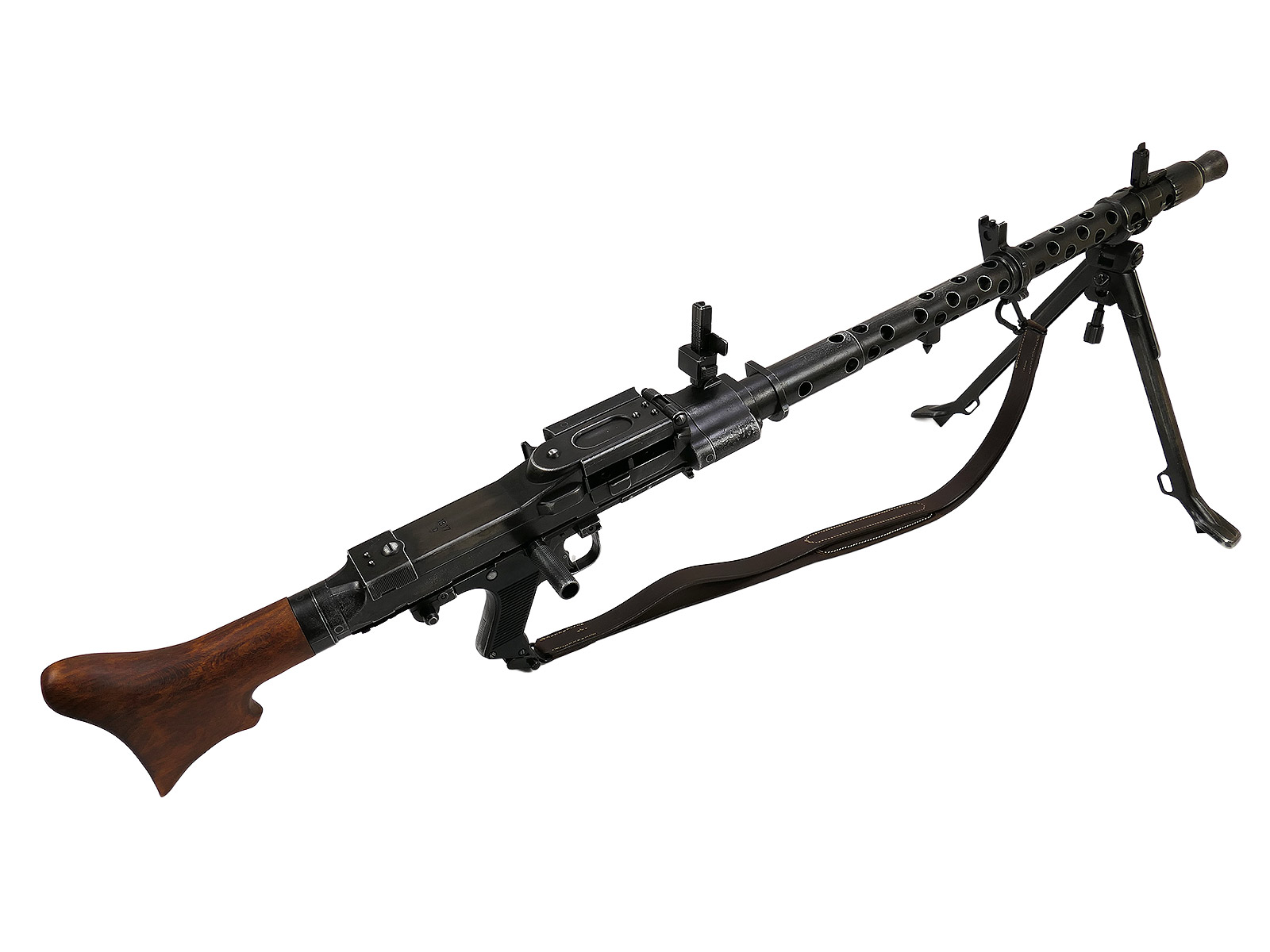 Wehrmacht Maschinengewehr MG34 Deko Modell Filmwaffe Metall mit Holz Schulterstütze und Trageriemen
