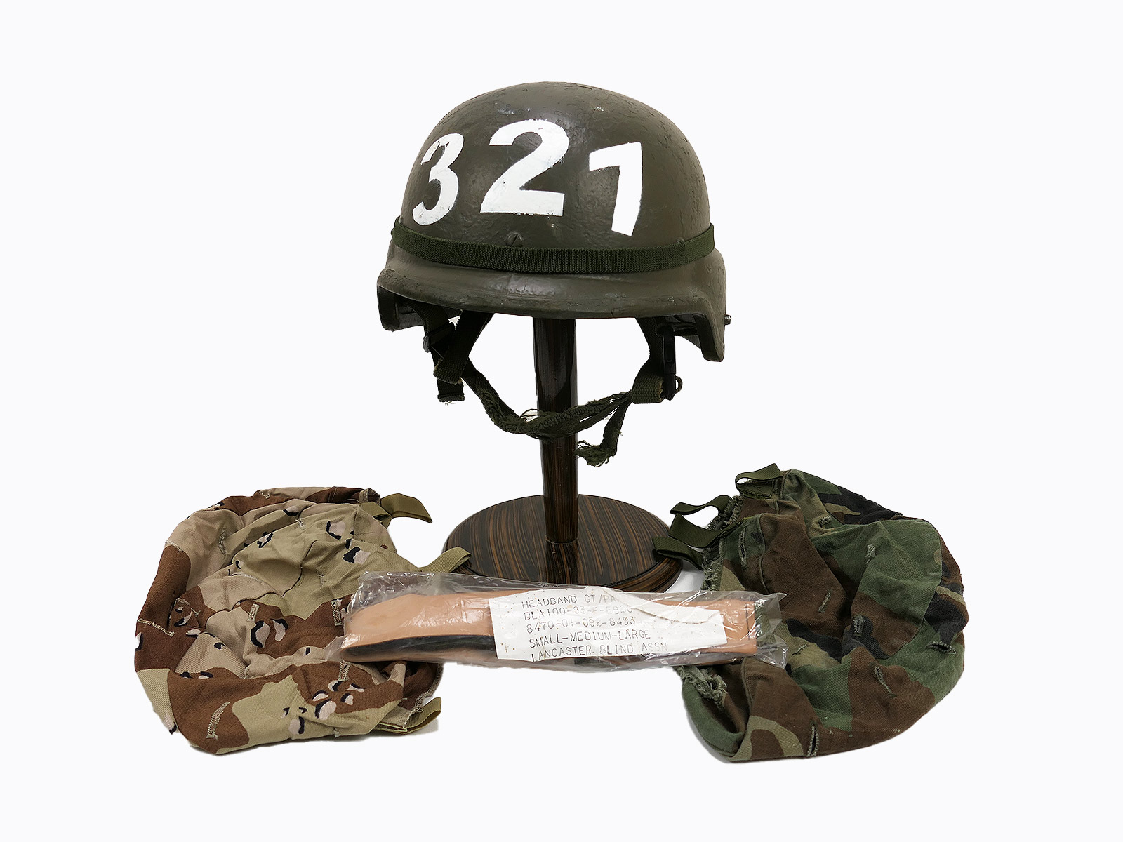 #68 US Paratrooper Gefechtshelm Combat Helmet Gr. Large mit US Desert + Woodland Helmbezug