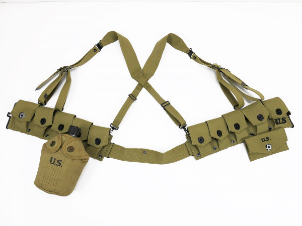 WW2 US Army Sturmgepäck Ausrüstung Garand M1 Ammo Belt Munitionsgurt Feldflasche First Aid